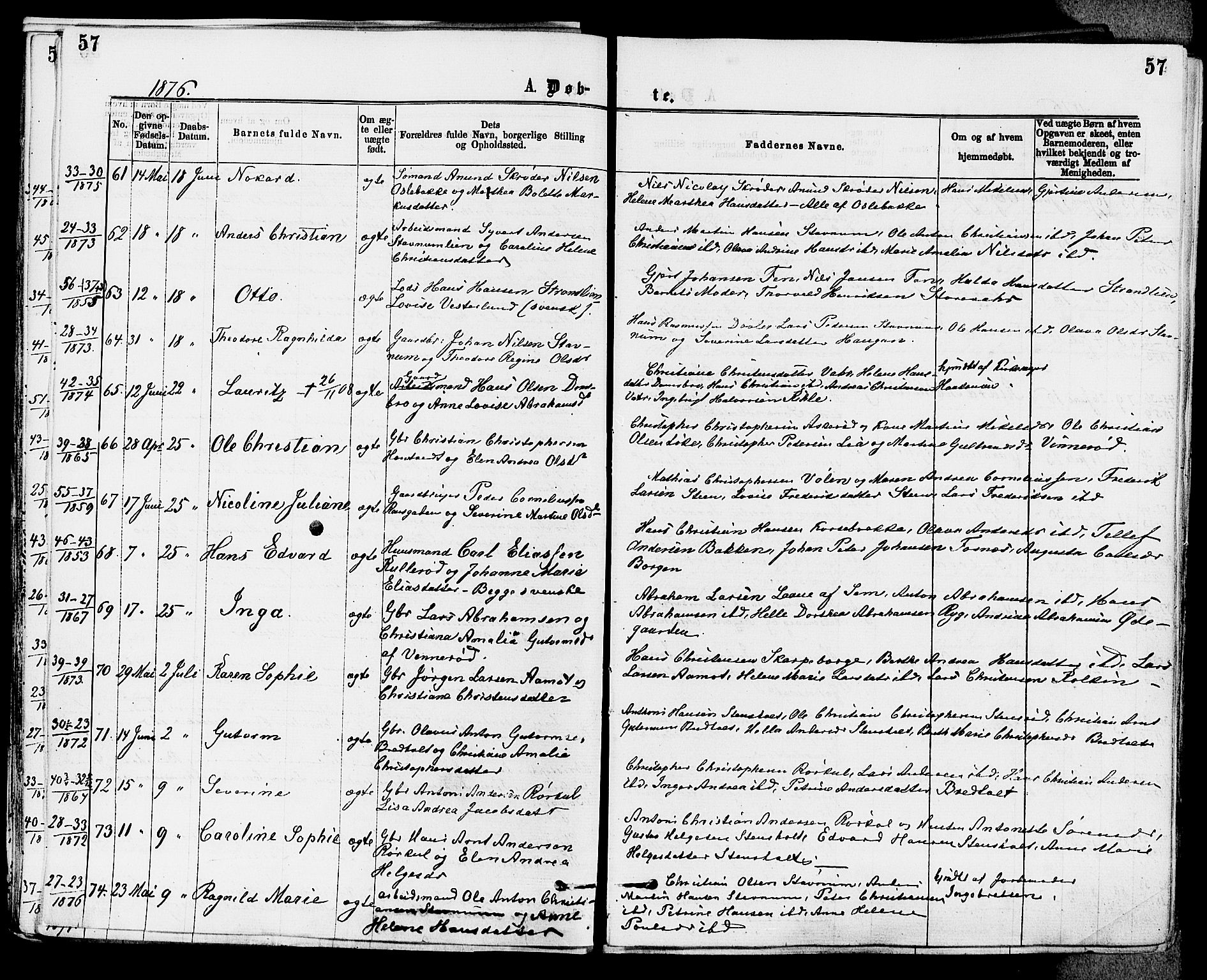 Stokke kirkebøker, SAKO/A-320/F/Fa/L0009: Parish register (official) no. I 9, 1872-1883, p. 57