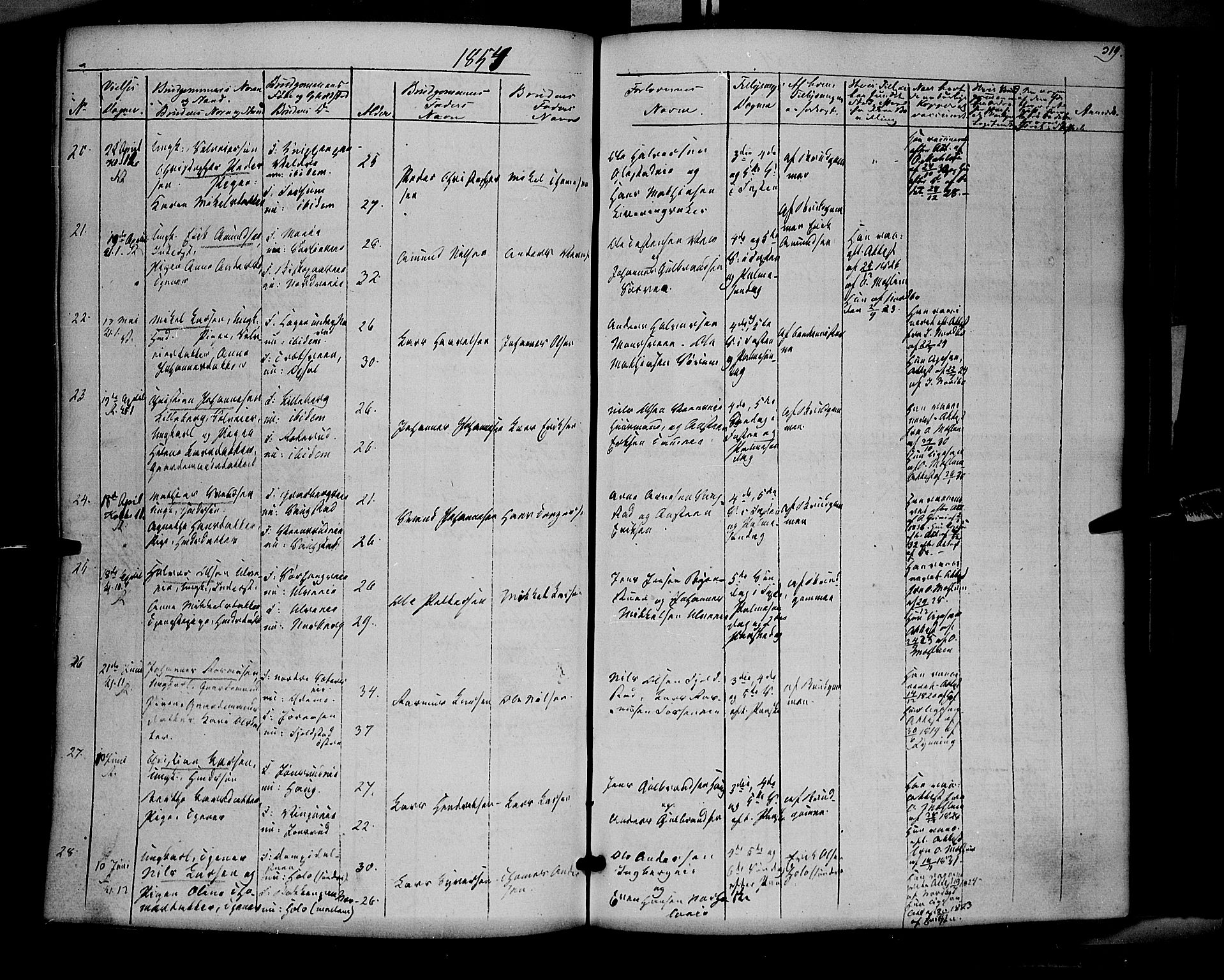Ringsaker prestekontor, SAH/PREST-014/K/Ka/L0009: Parish register (official) no. 9, 1850-1860, p. 319