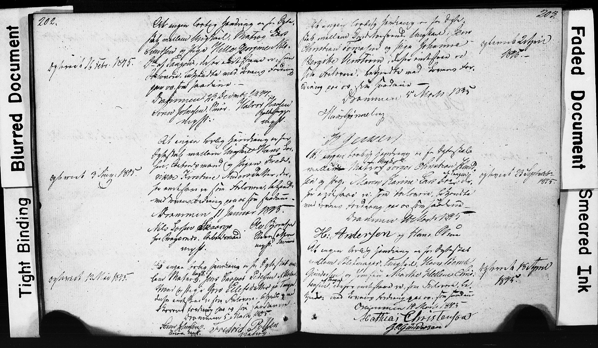 Strømsø kirkebøker, AV/SAKO-A-246/H/Hb/L0002: Best man's statements no. 2, 1815-1857, p. 202-203