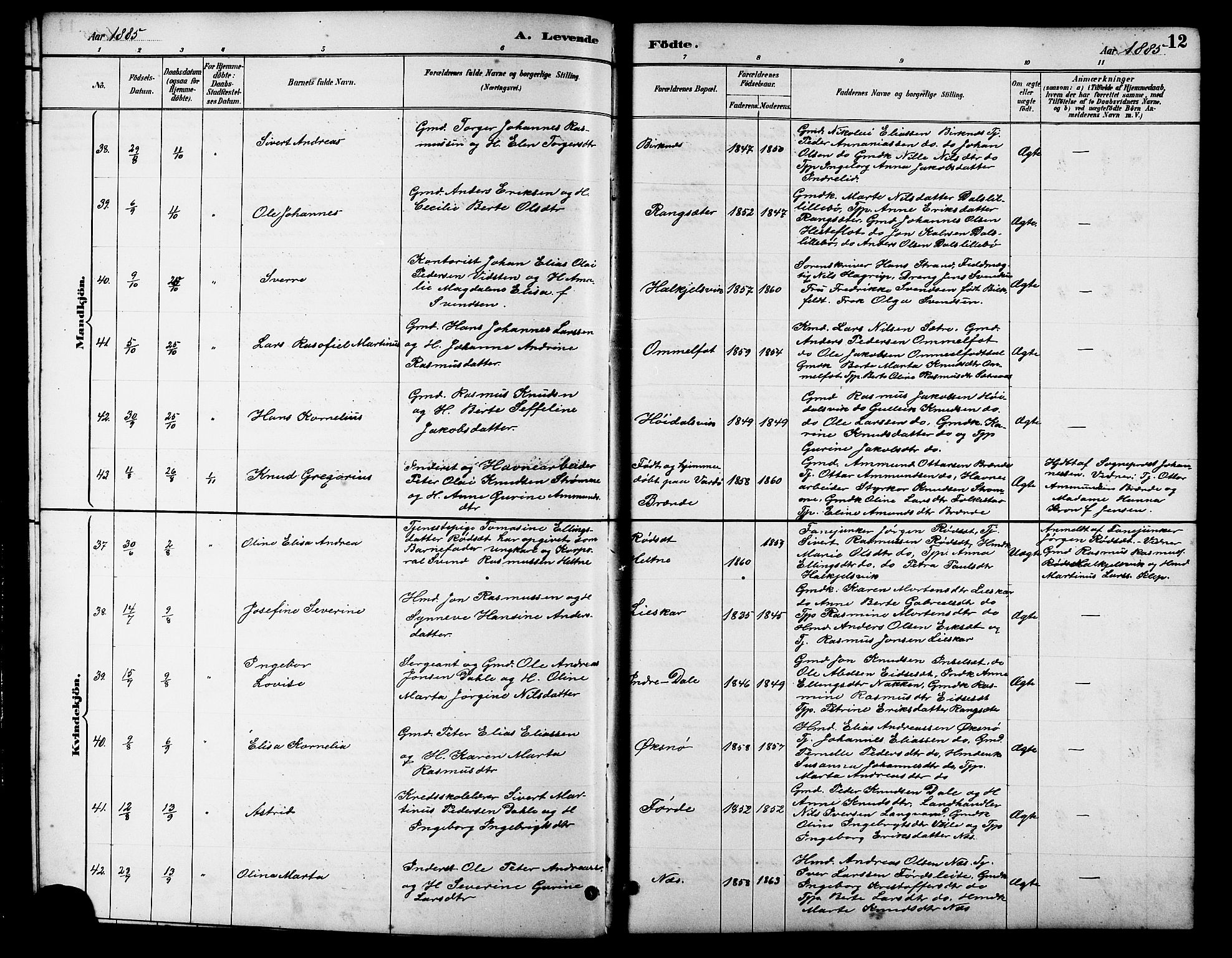 Ministerialprotokoller, klokkerbøker og fødselsregistre - Møre og Romsdal, AV/SAT-A-1454/511/L0158: Parish register (copy) no. 511C04, 1884-1903, p. 12