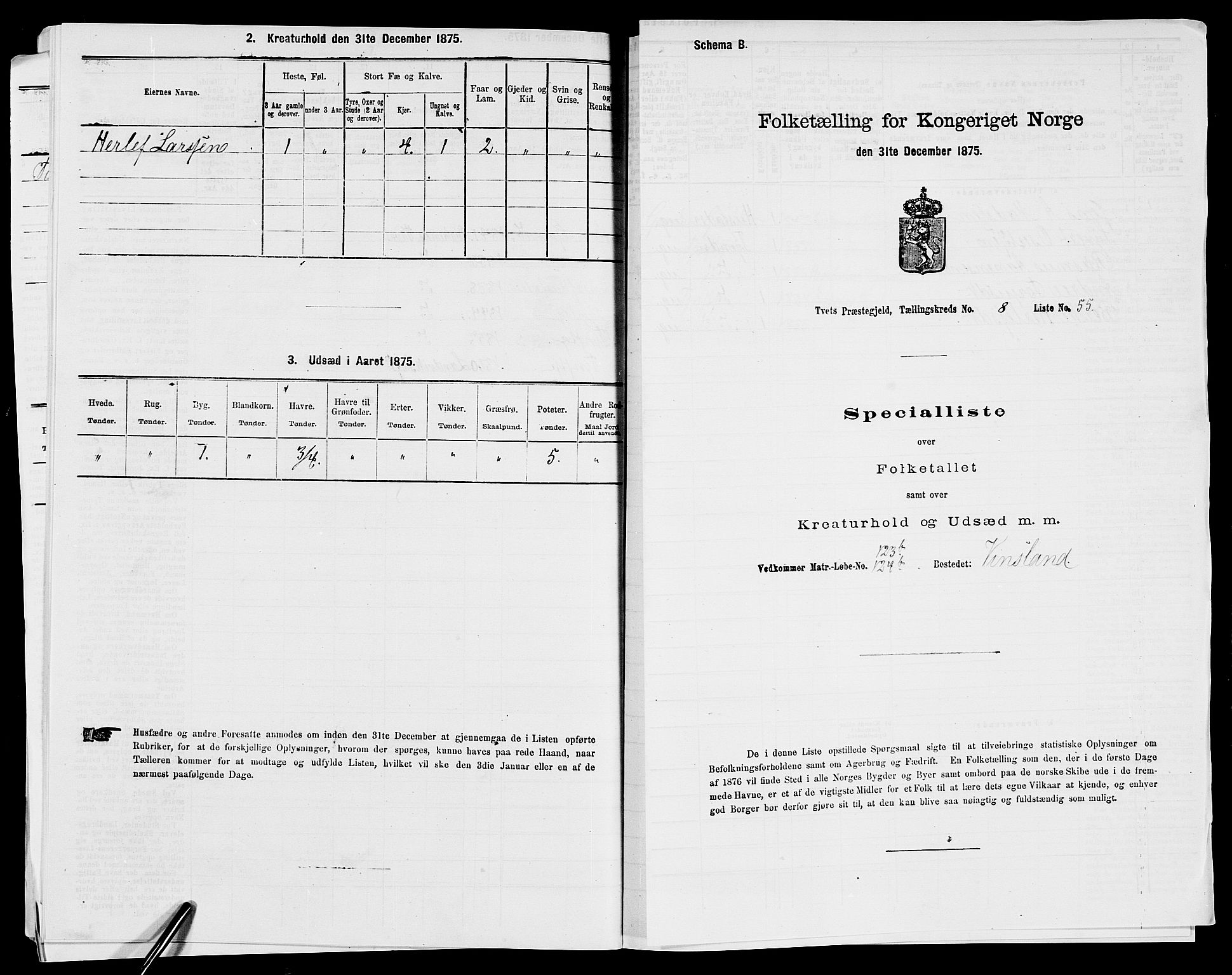 SAK, 1875 census for 1013P Tveit, 1875, p. 1098