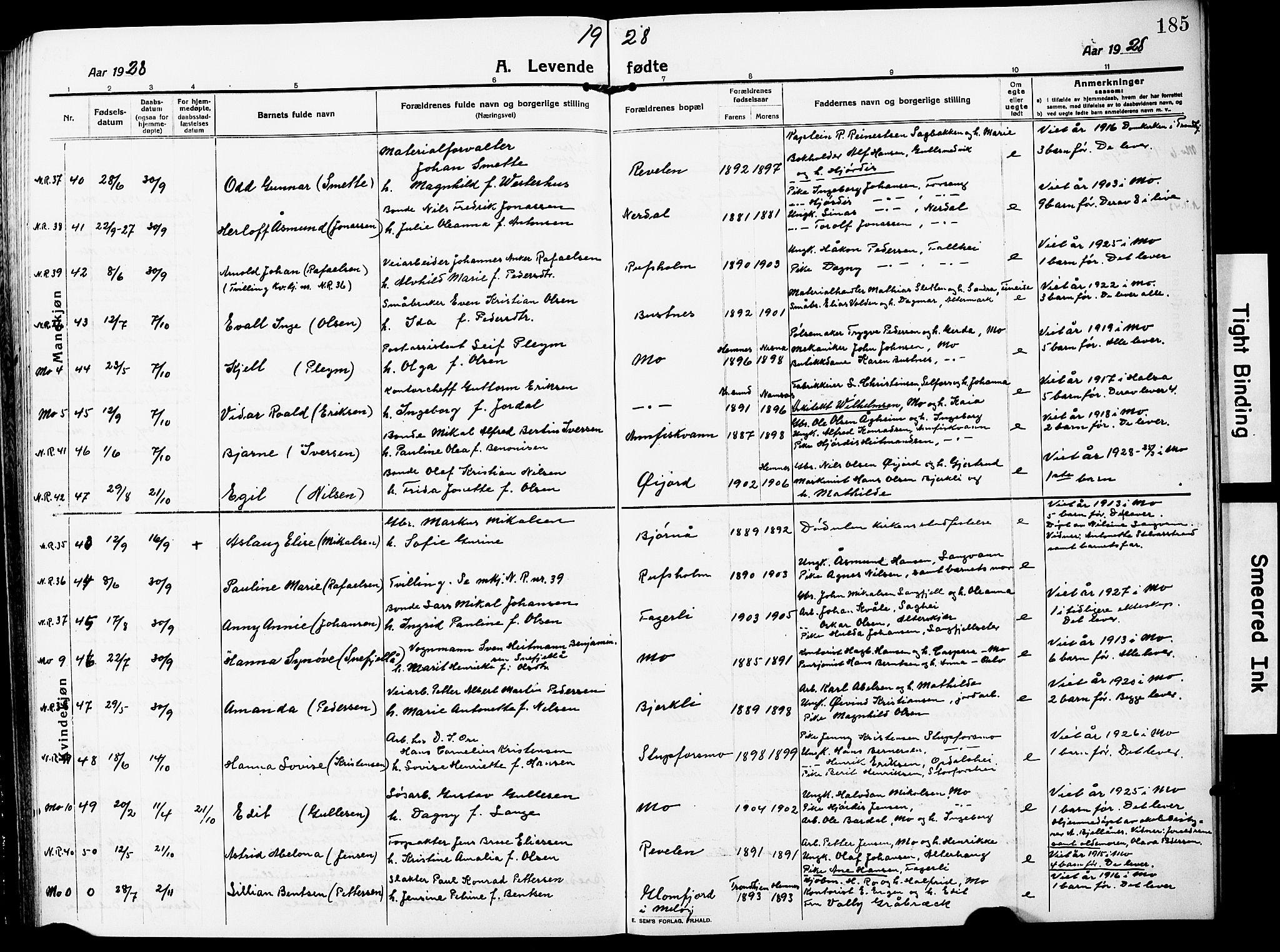 Ministerialprotokoller, klokkerbøker og fødselsregistre - Nordland, AV/SAT-A-1459/827/L0423: Parish register (copy) no. 827C12, 1912-1930, p. 185