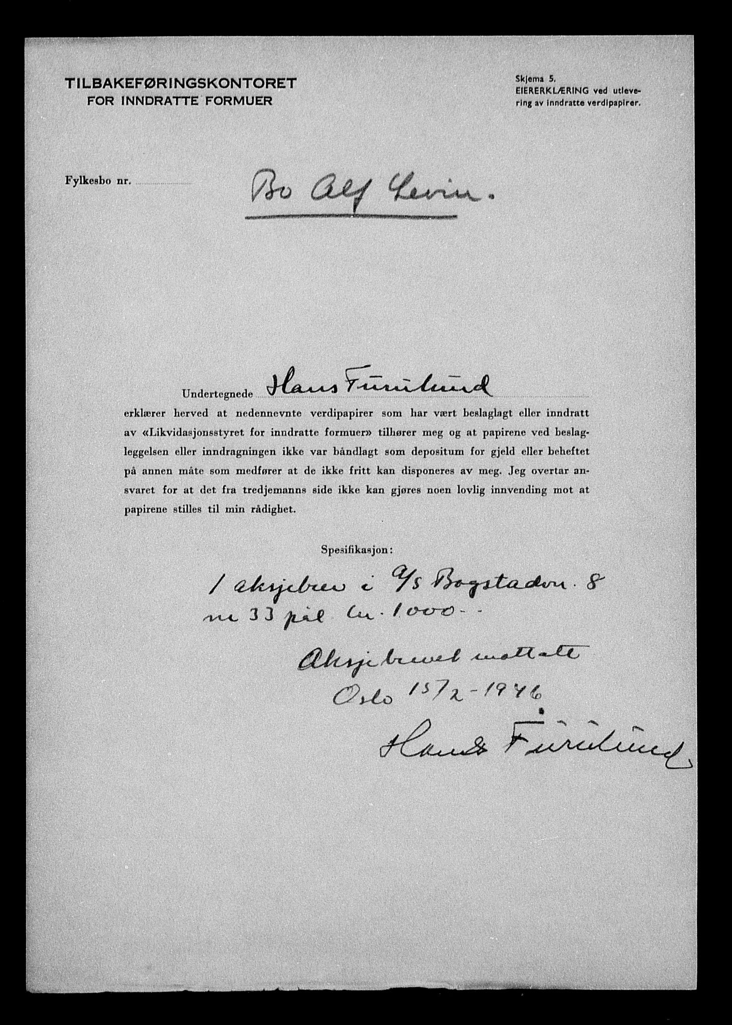 Justisdepartementet, Tilbakeføringskontoret for inndratte formuer, AV/RA-S-1564/H/Hc/Hcc/L0957: --, 1945-1947, p. 16