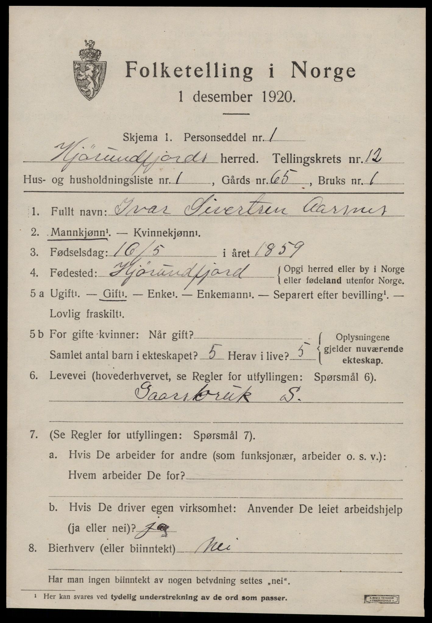 SAT, 1920 census for Hjørundfjord, 1920, p. 4479