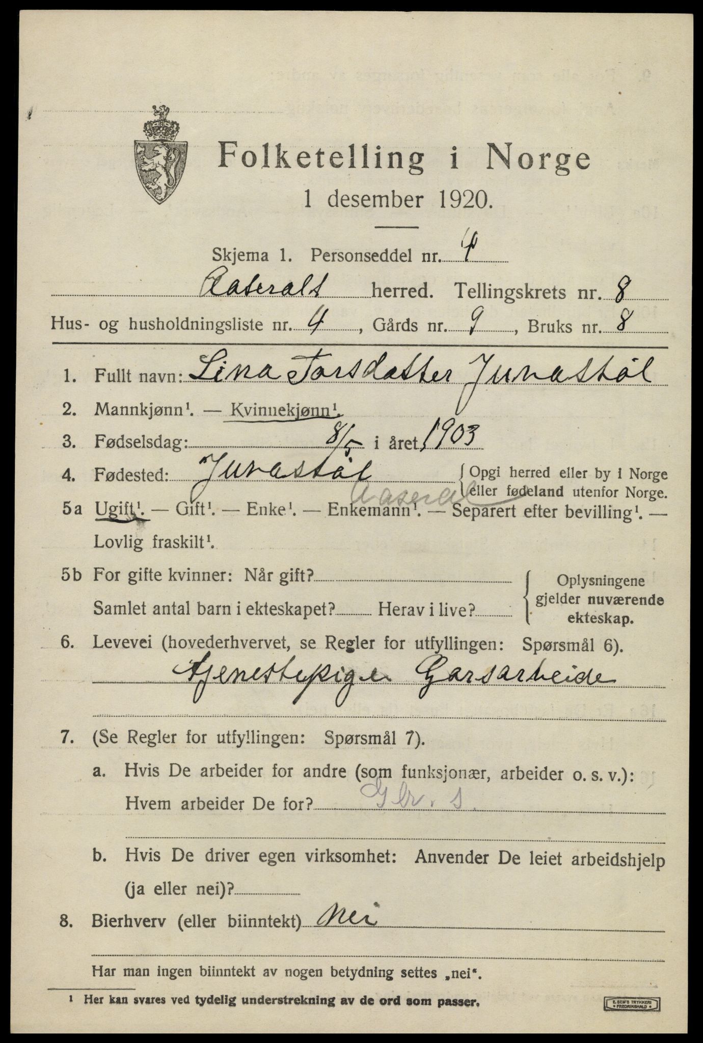 SAK, 1920 census for Åseral, 1920, p. 2478