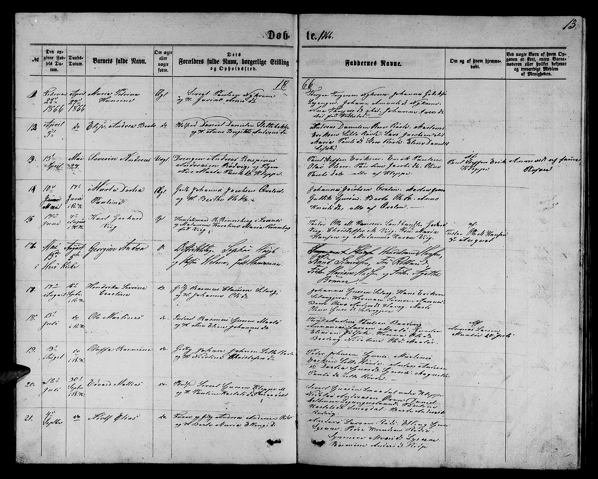 Ministerialprotokoller, klokkerbøker og fødselsregistre - Møre og Romsdal, SAT/A-1454/504/L0059: Parish register (copy) no. 504C01, 1863-1883, p. 13