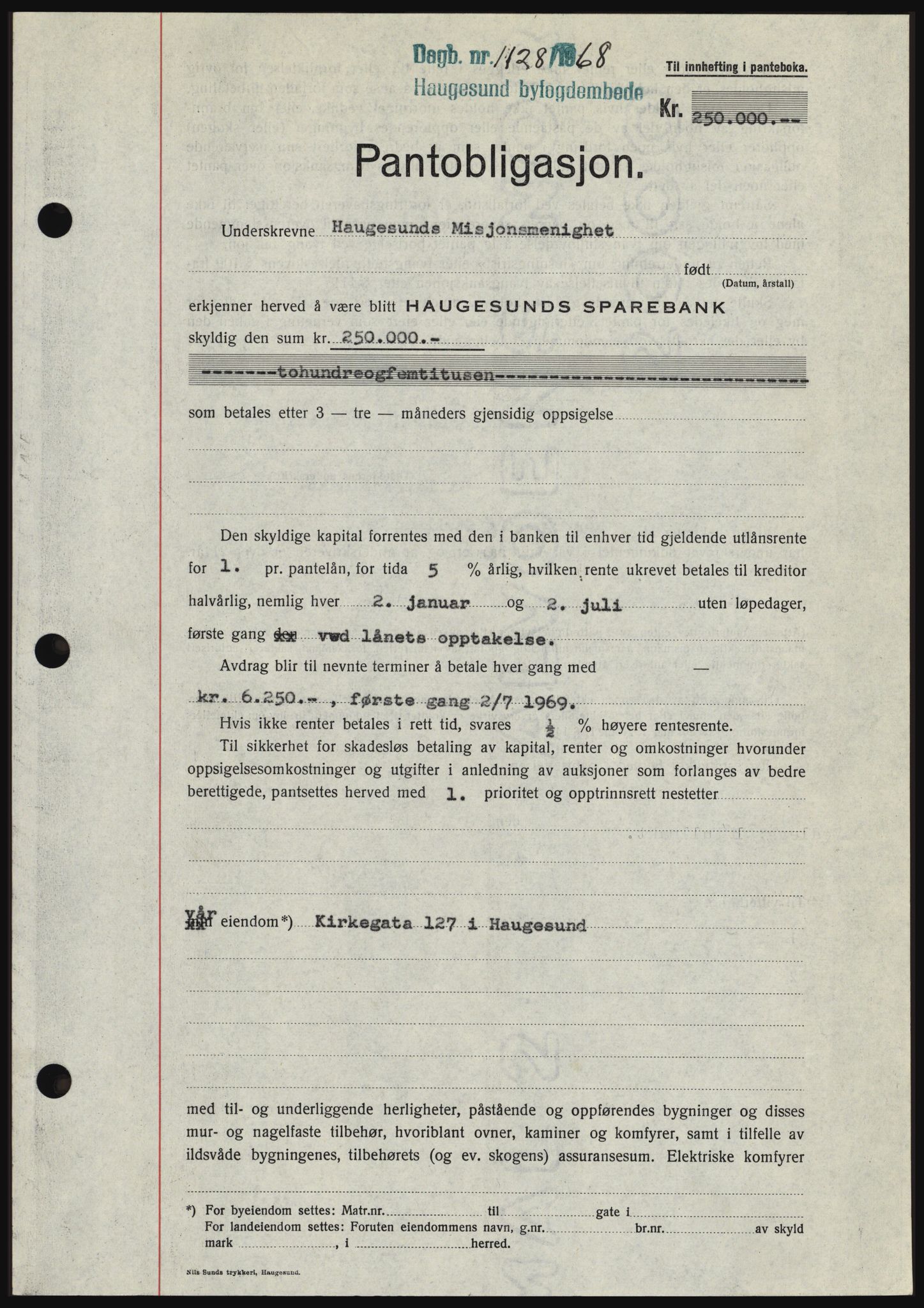 Haugesund tingrett, SAST/A-101415/01/II/IIC/L0058: Mortgage book no. B 58, 1967-1968, Diary no: : 1128/1968