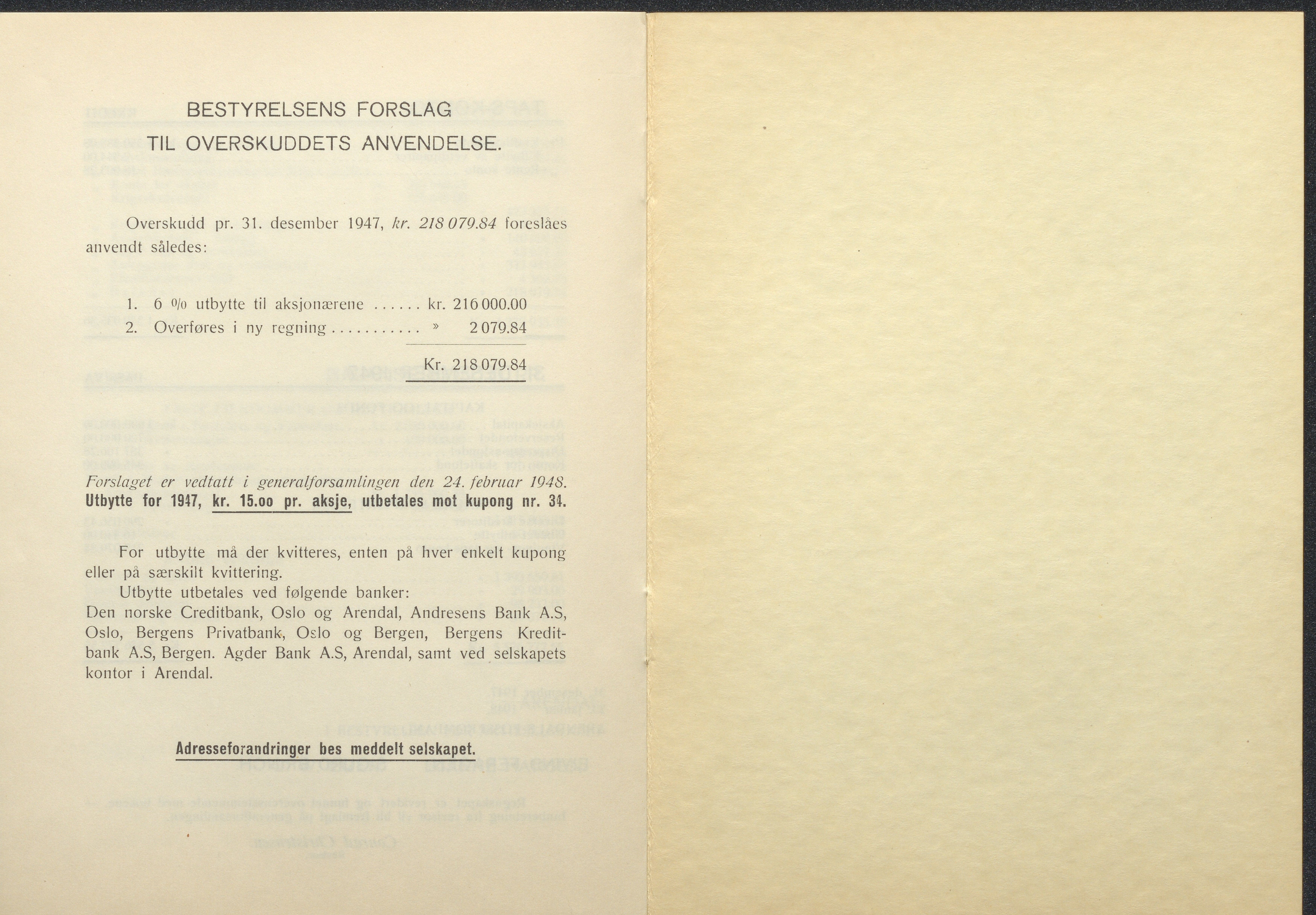 Arendals Fossekompani, AAKS/PA-2413/X/X01/L0001/0012: Beretninger, regnskap, balansekonto, gevinst- og tapskonto / Beretning, regnskap 1945 - 1962, 1945-1962, p. 18