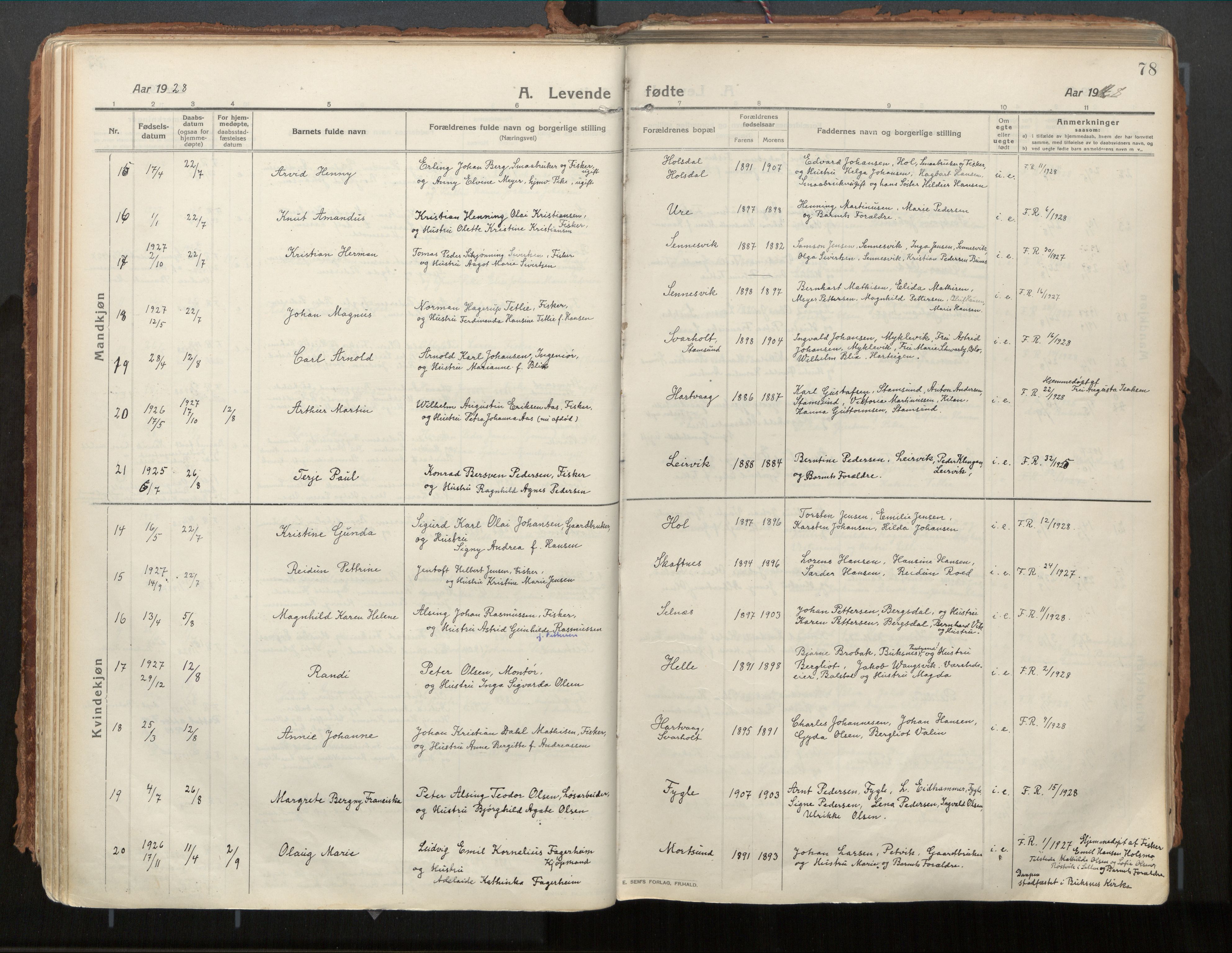 Ministerialprotokoller, klokkerbøker og fødselsregistre - Nordland, SAT/A-1459/882/L1181: Parish register (official) no. 882A03, 1913-1937, p. 78