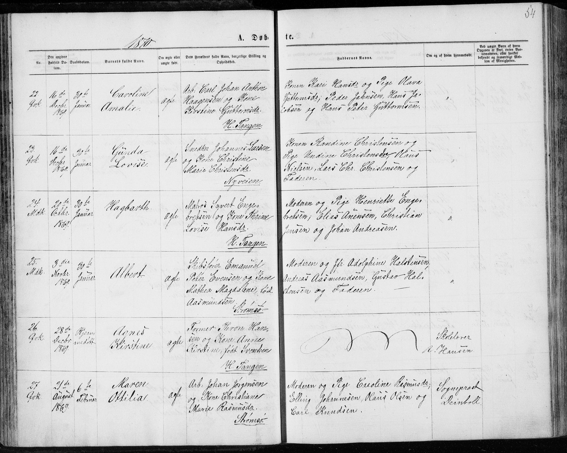 Strømsø kirkebøker, SAKO/A-246/F/Fa/L0016: Parish register (official) no. I 16, 1868-1873, p. 54