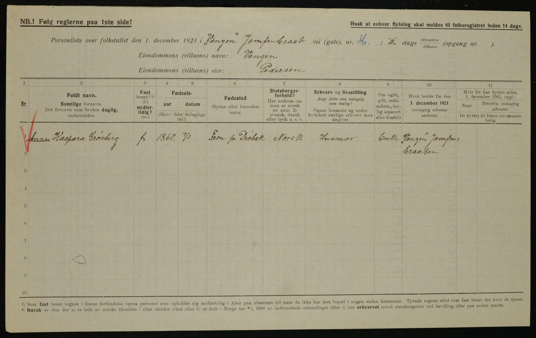 , Municipal Census 1923 for Aker, 1923, p. 39985