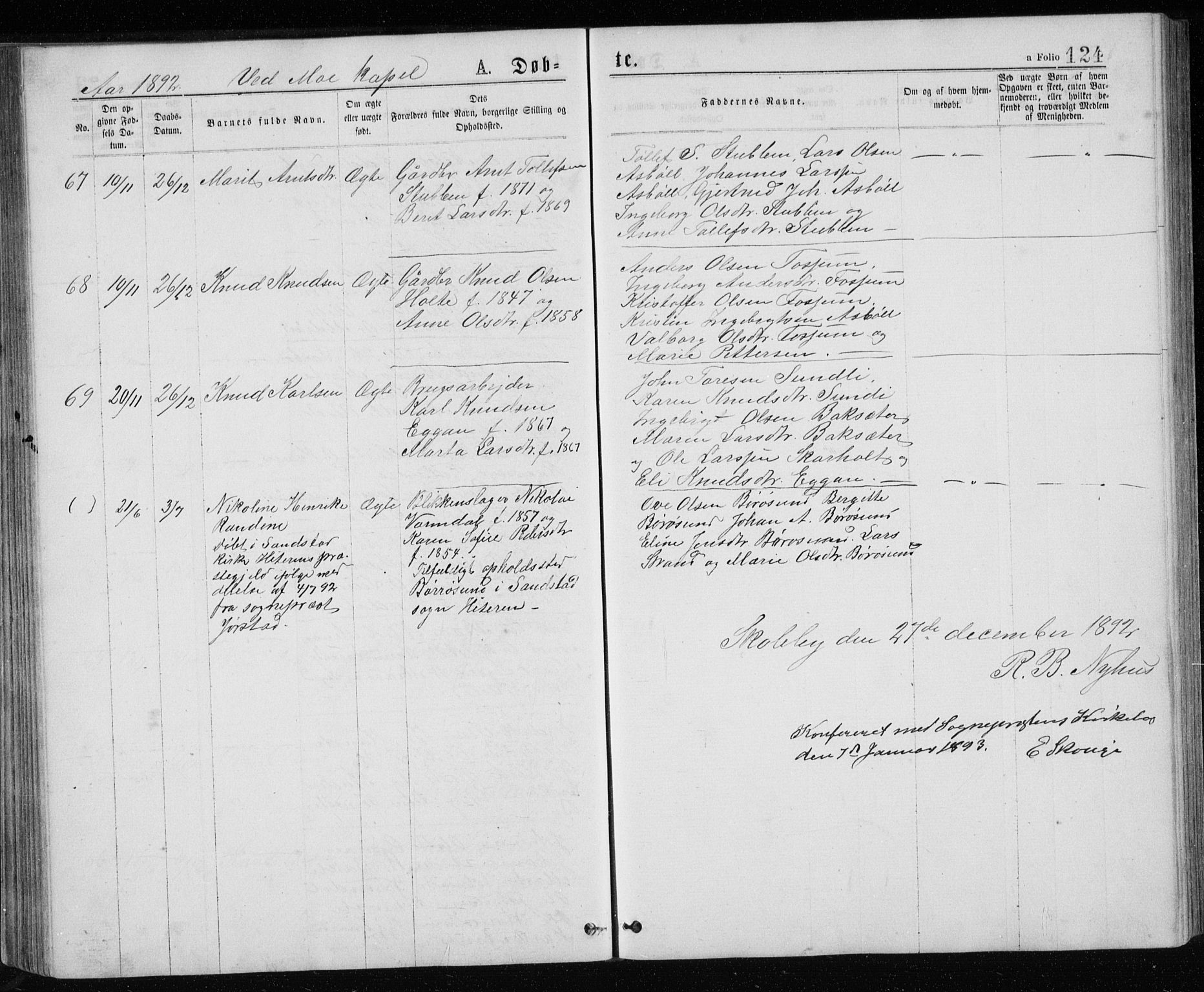 Ministerialprotokoller, klokkerbøker og fødselsregistre - Sør-Trøndelag, SAT/A-1456/671/L0843: Parish register (copy) no. 671C02, 1873-1892, p. 124