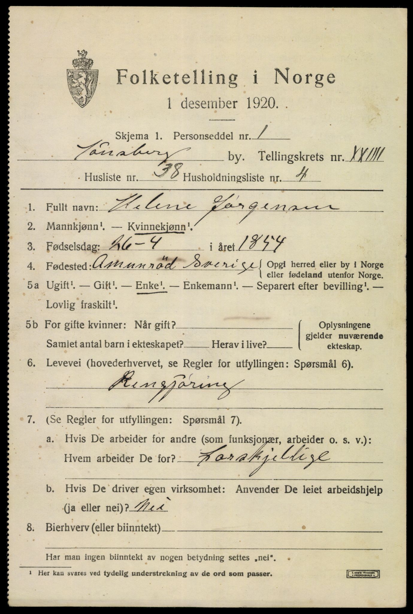 SAKO, 1920 census for Tønsberg, 1920, p. 34279