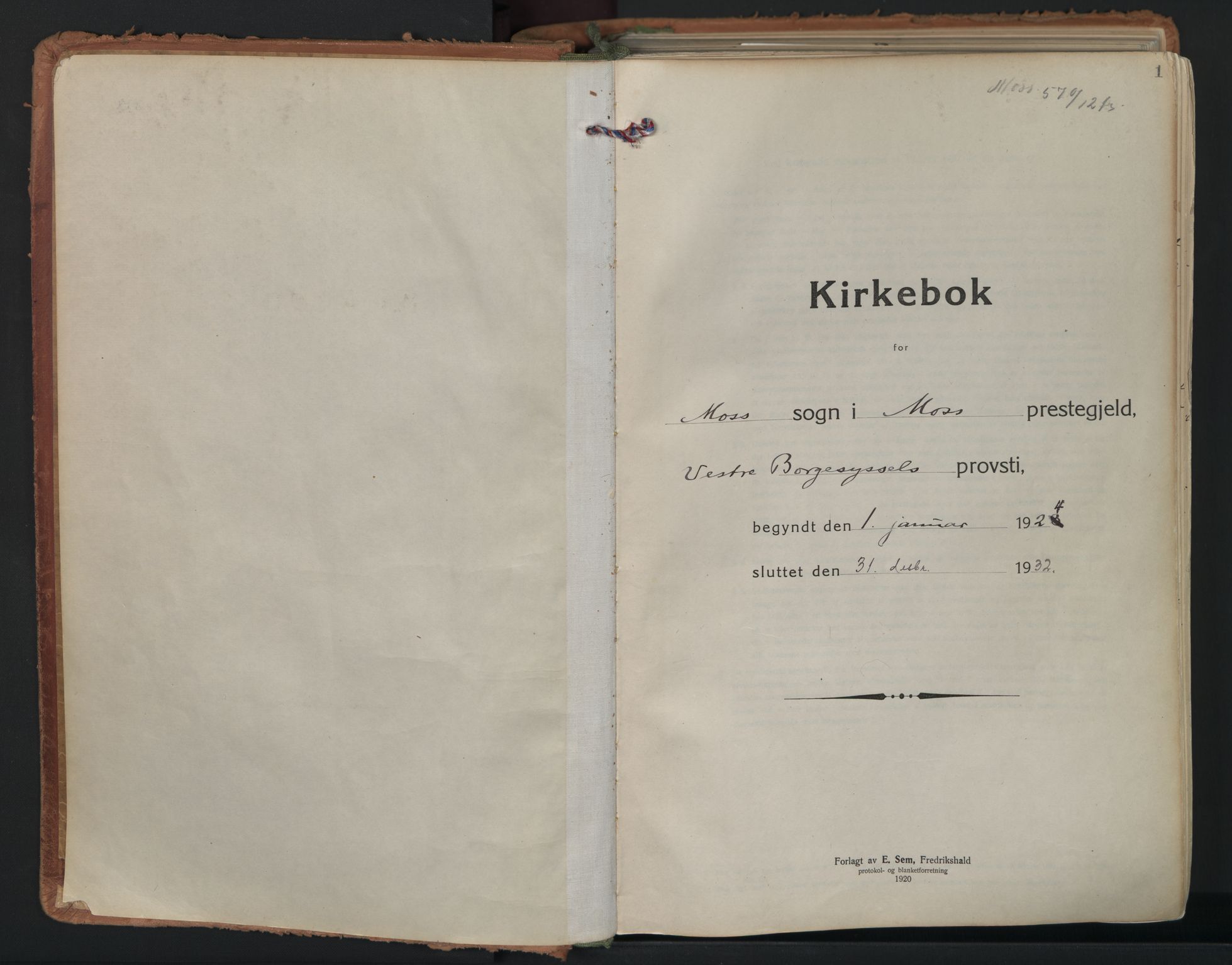 Moss prestekontor Kirkebøker, SAO/A-2003/F/Fb/L0006: Parish register (official) no. II 6, 1924-1932, p. 1