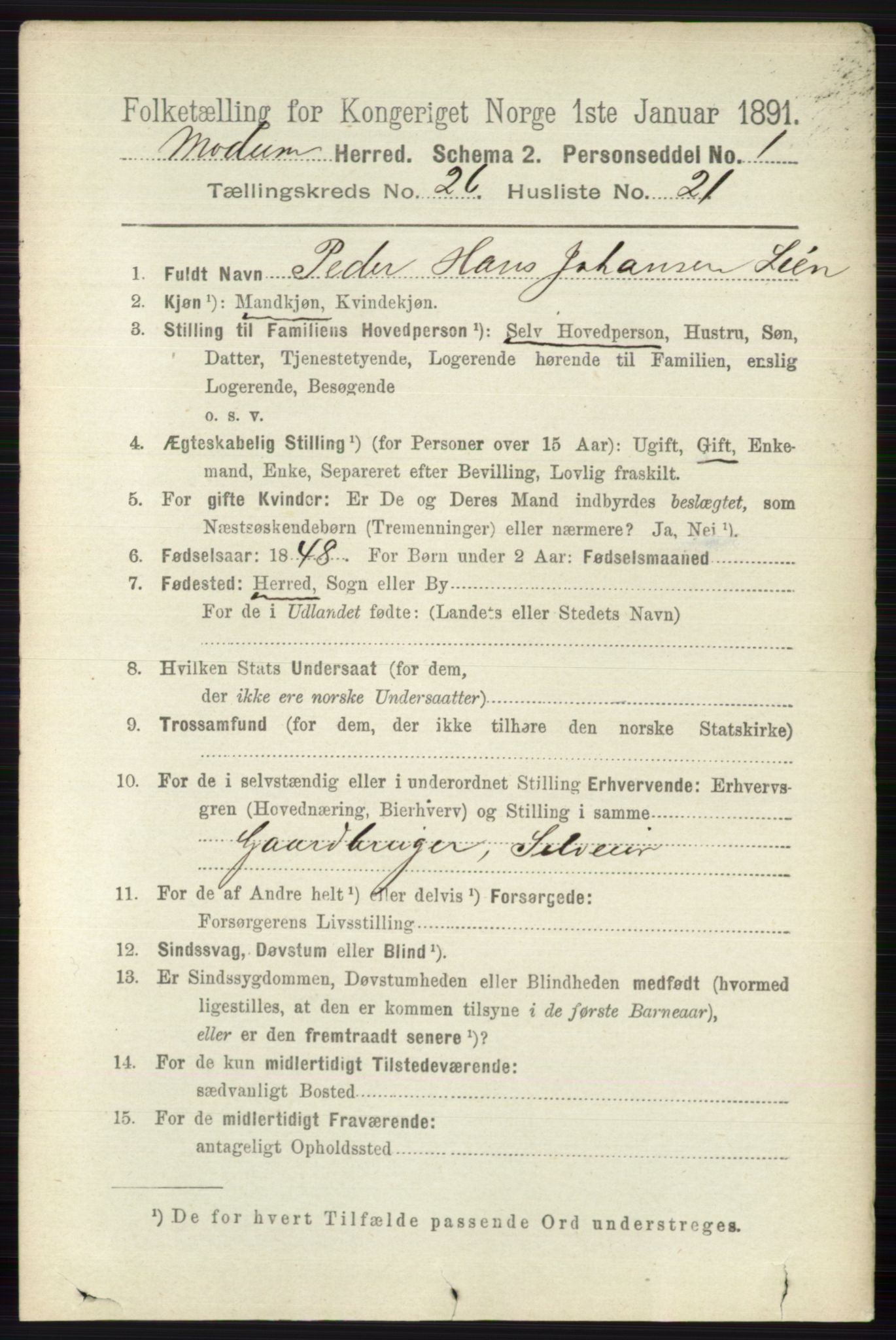 RA, 1891 census for 0623 Modum, 1891, p. 9525