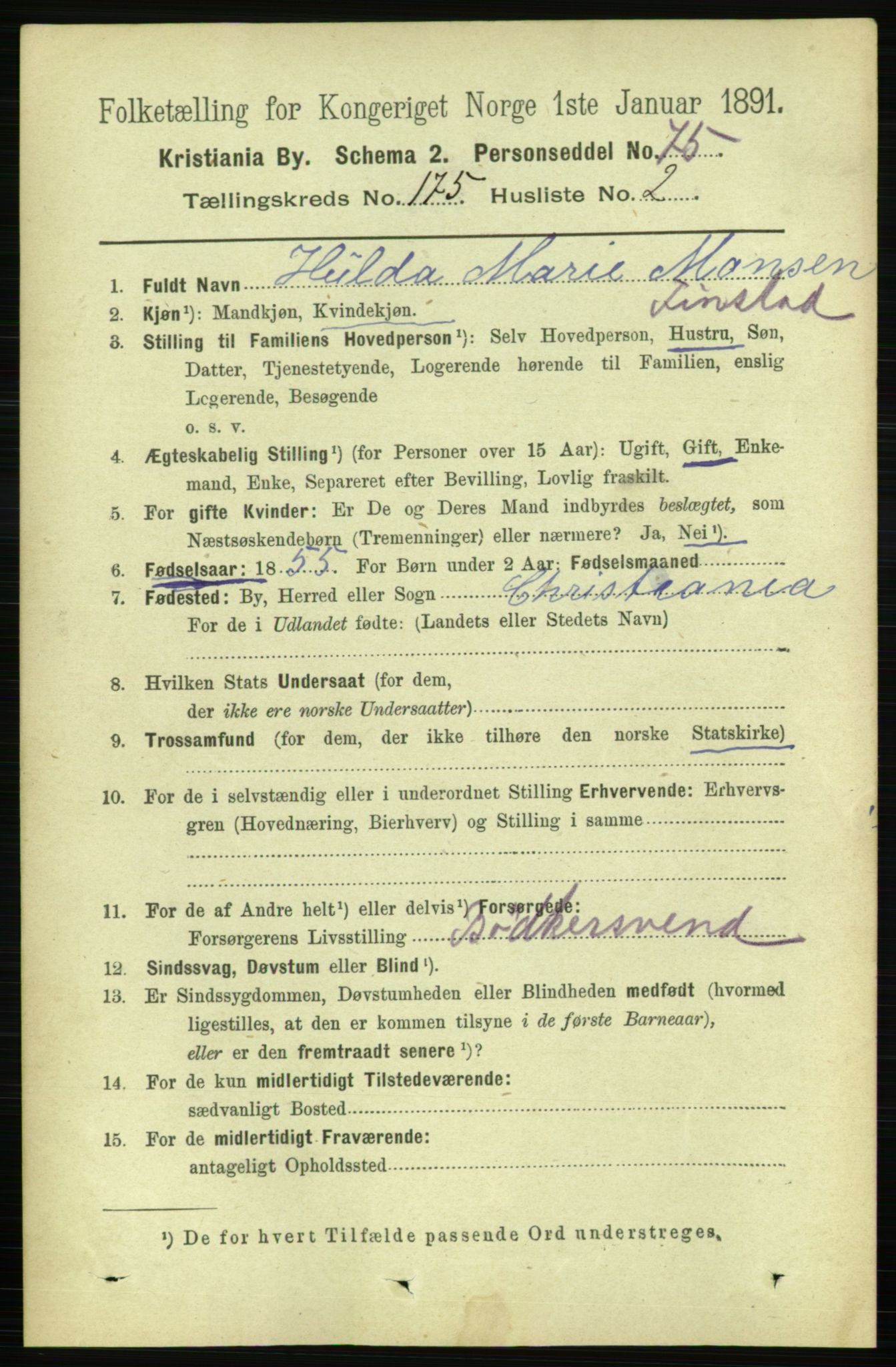 RA, 1891 census for 0301 Kristiania, 1891, p. 104900