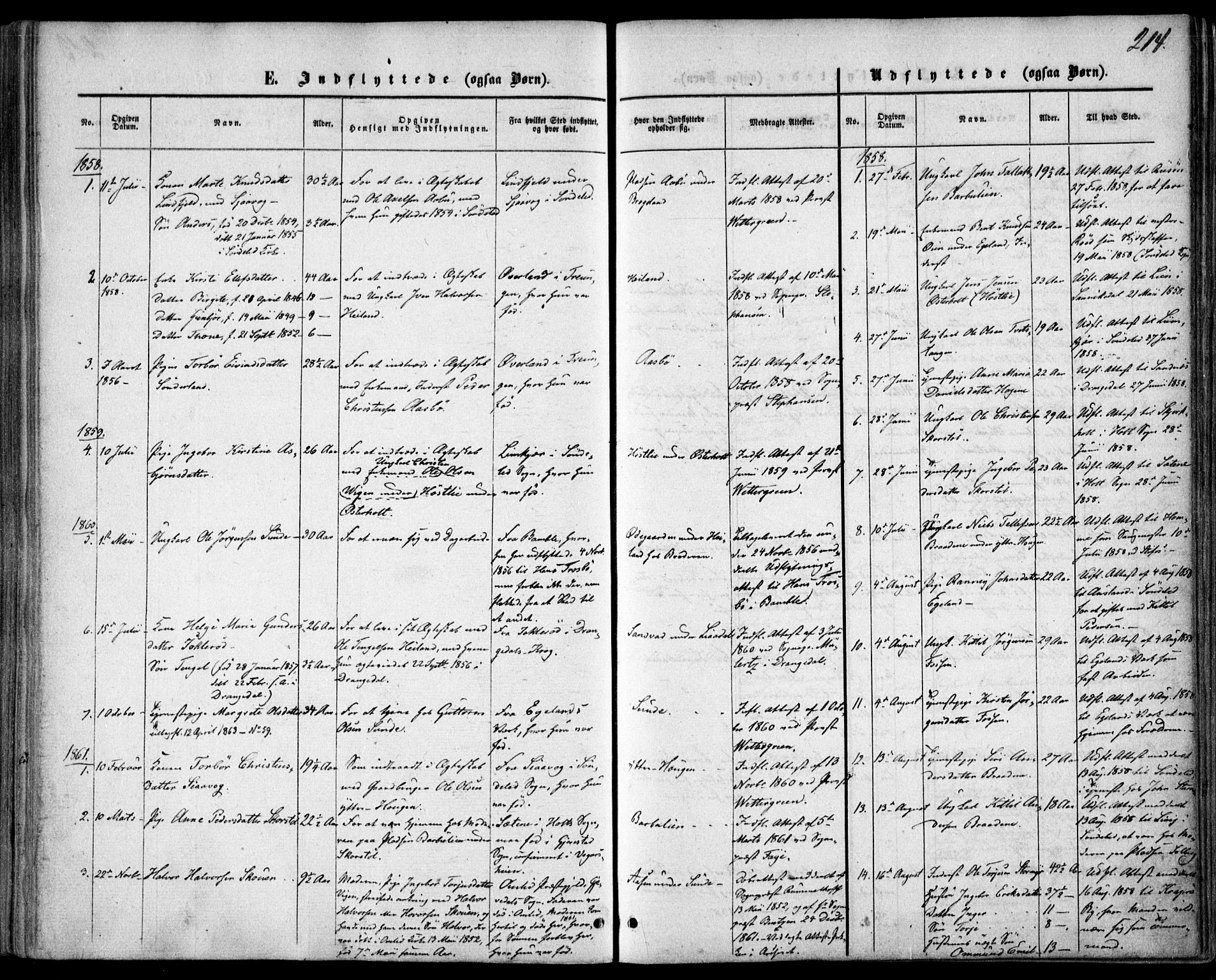 Gjerstad sokneprestkontor, SAK/1111-0014/F/Fa/Faa/L0007: Parish register (official) no. A 7, 1858-1875, p. 214