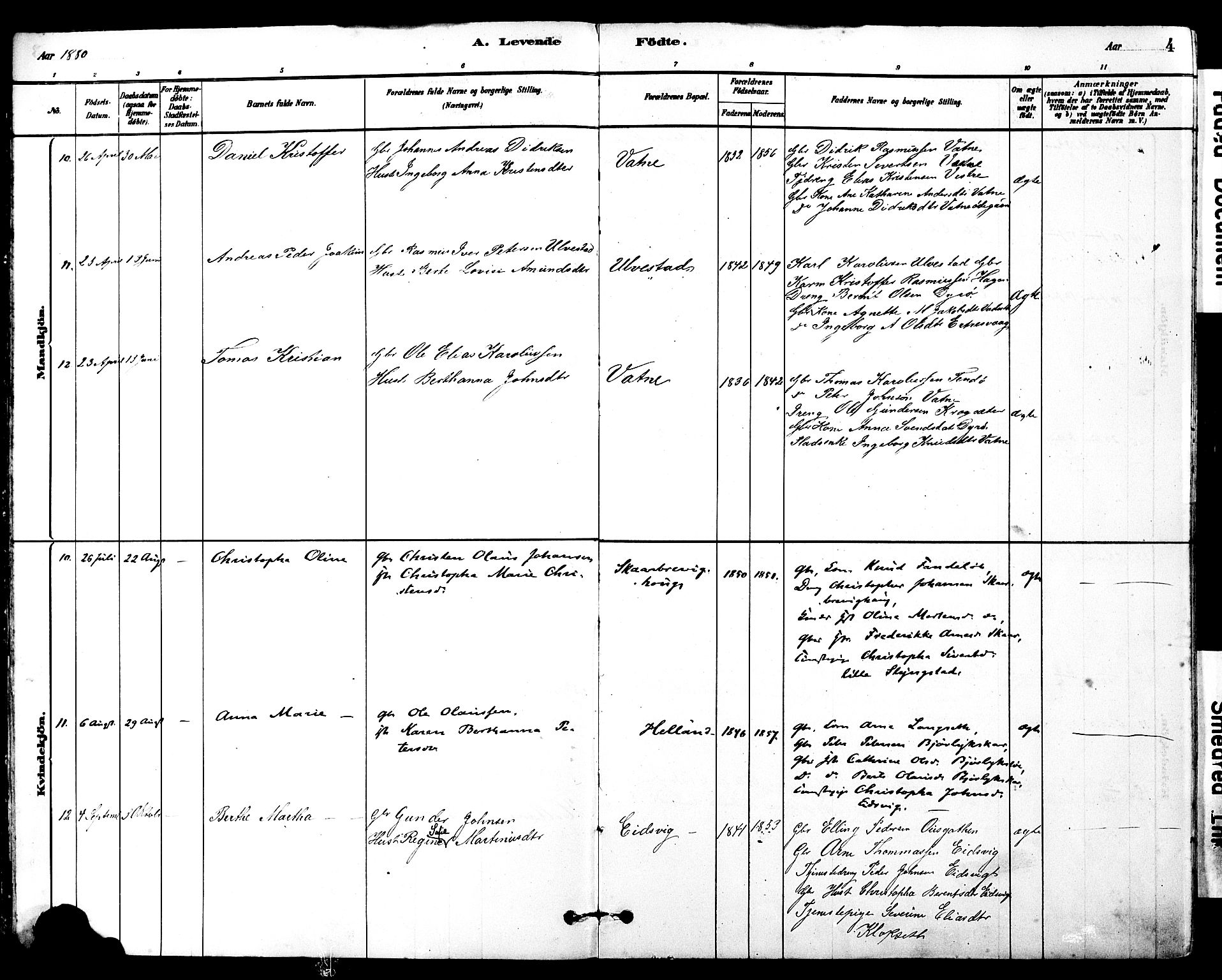 Ministerialprotokoller, klokkerbøker og fødselsregistre - Møre og Romsdal, AV/SAT-A-1454/525/L0374: Parish register (official) no. 525A04, 1880-1899, p. 4