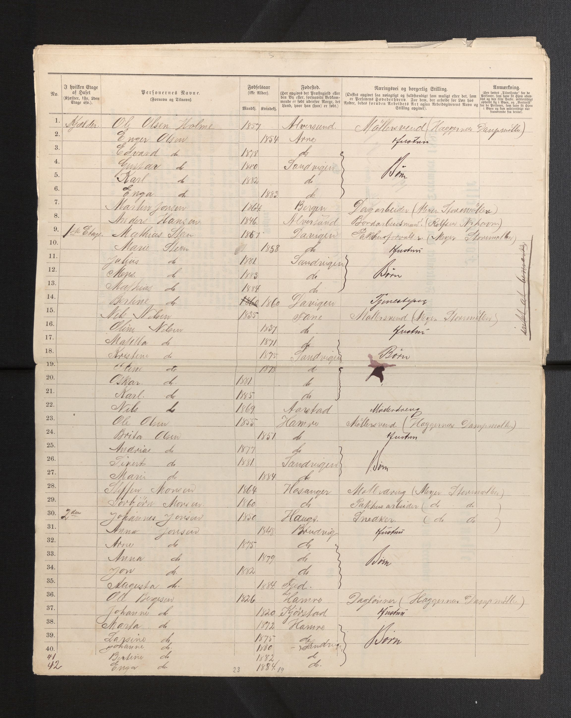 SAB, 1885 census for 1301 Bergen, 1885, p. 5413