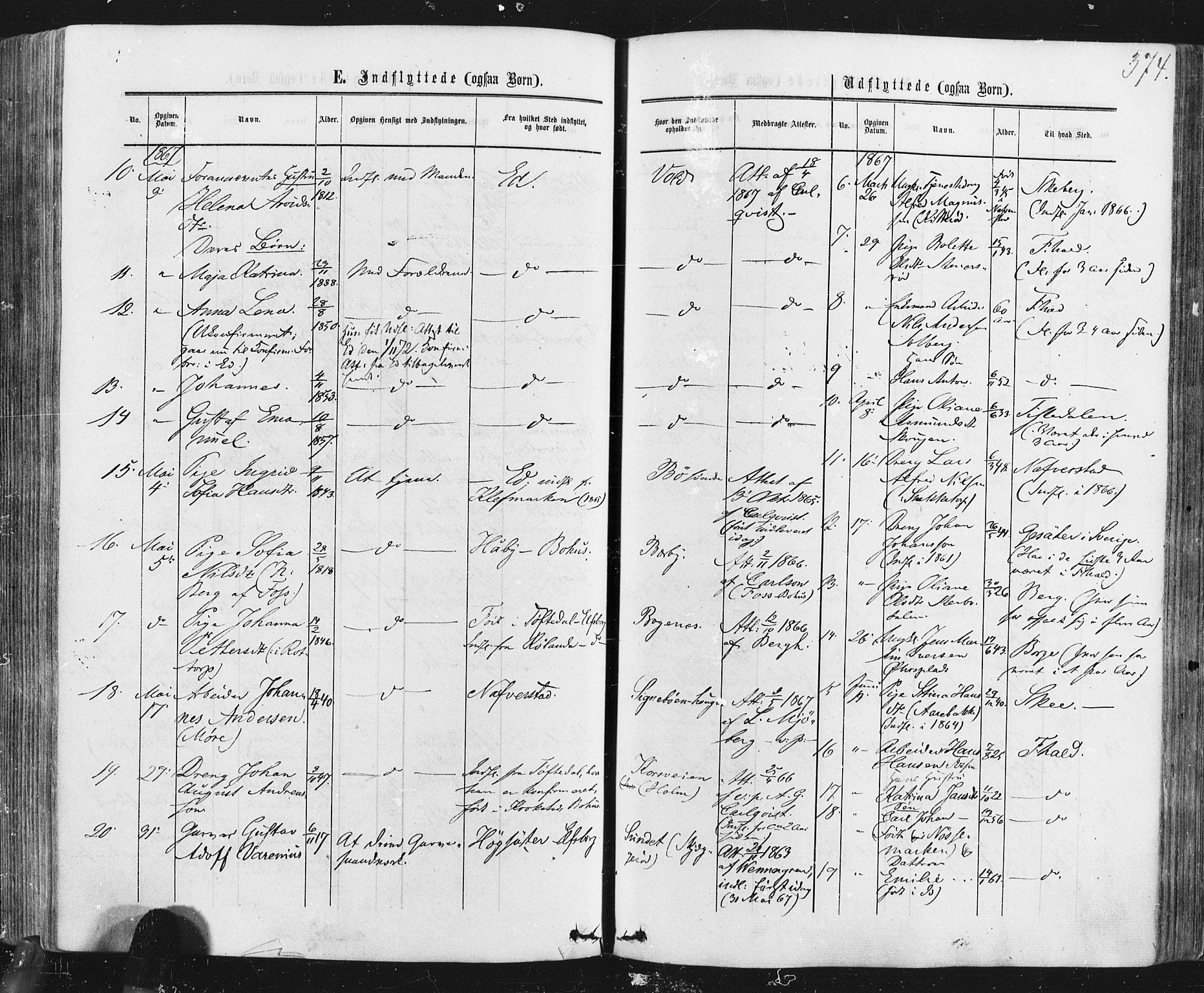 Idd prestekontor Kirkebøker, AV/SAO-A-10911/F/Fc/L0005: Parish register (official) no. III 5, 1861-1877, p. 374