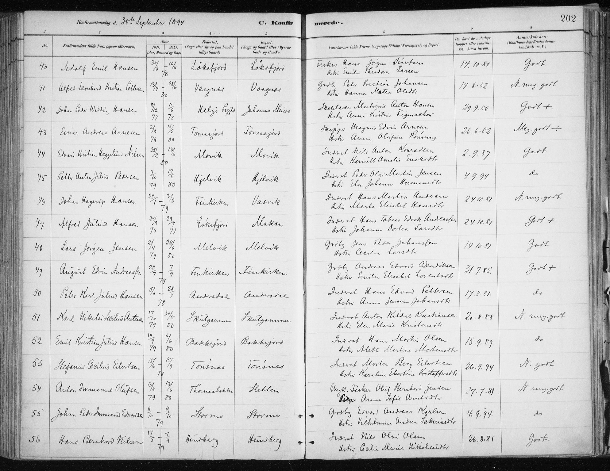 Tromsøysund sokneprestkontor, AV/SATØ-S-1304/G/Ga/L0005kirke: Parish register (official) no. 5, 1888-1896, p. 202