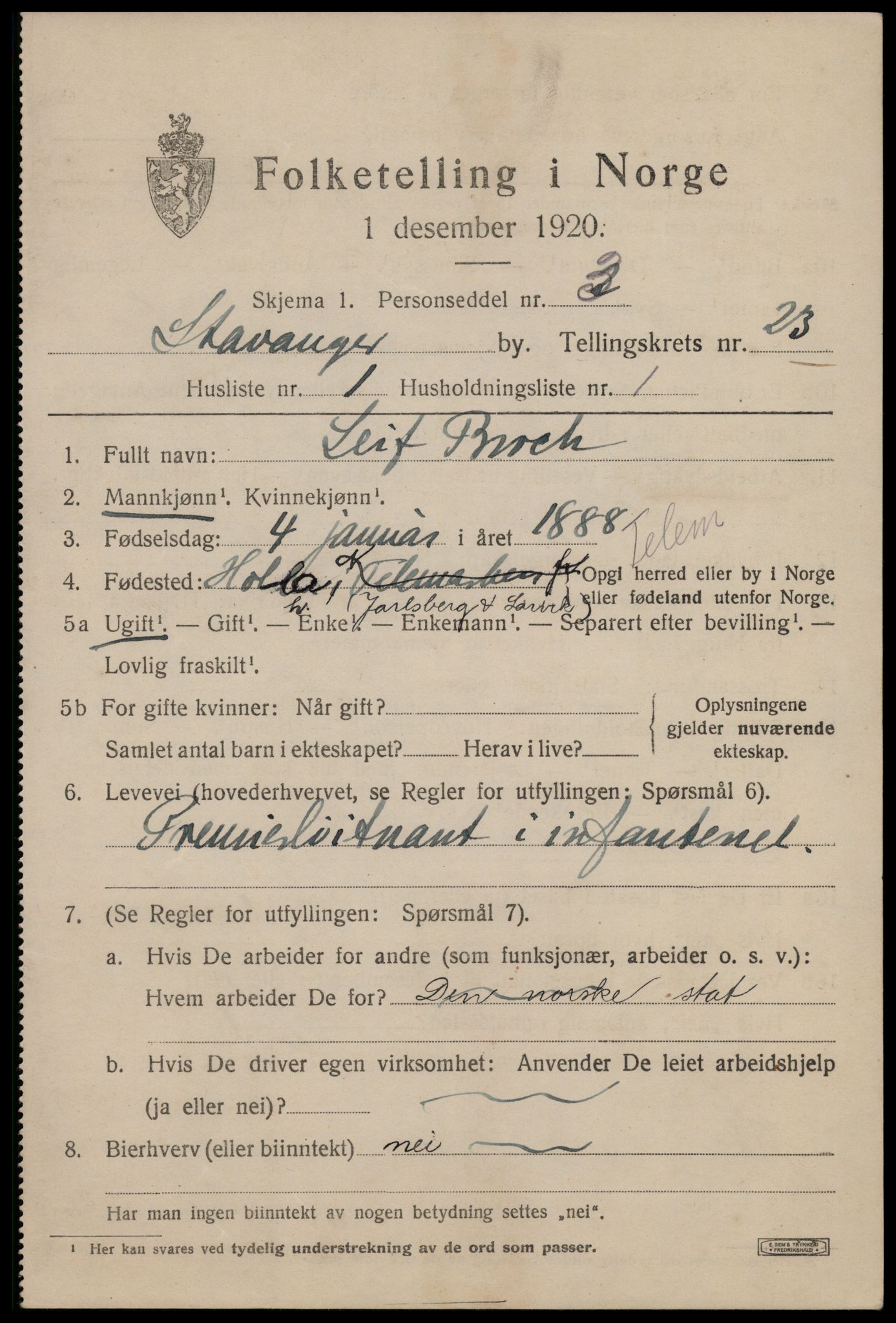 SAST, 1920 census for Stavanger, 1920, p. 75216