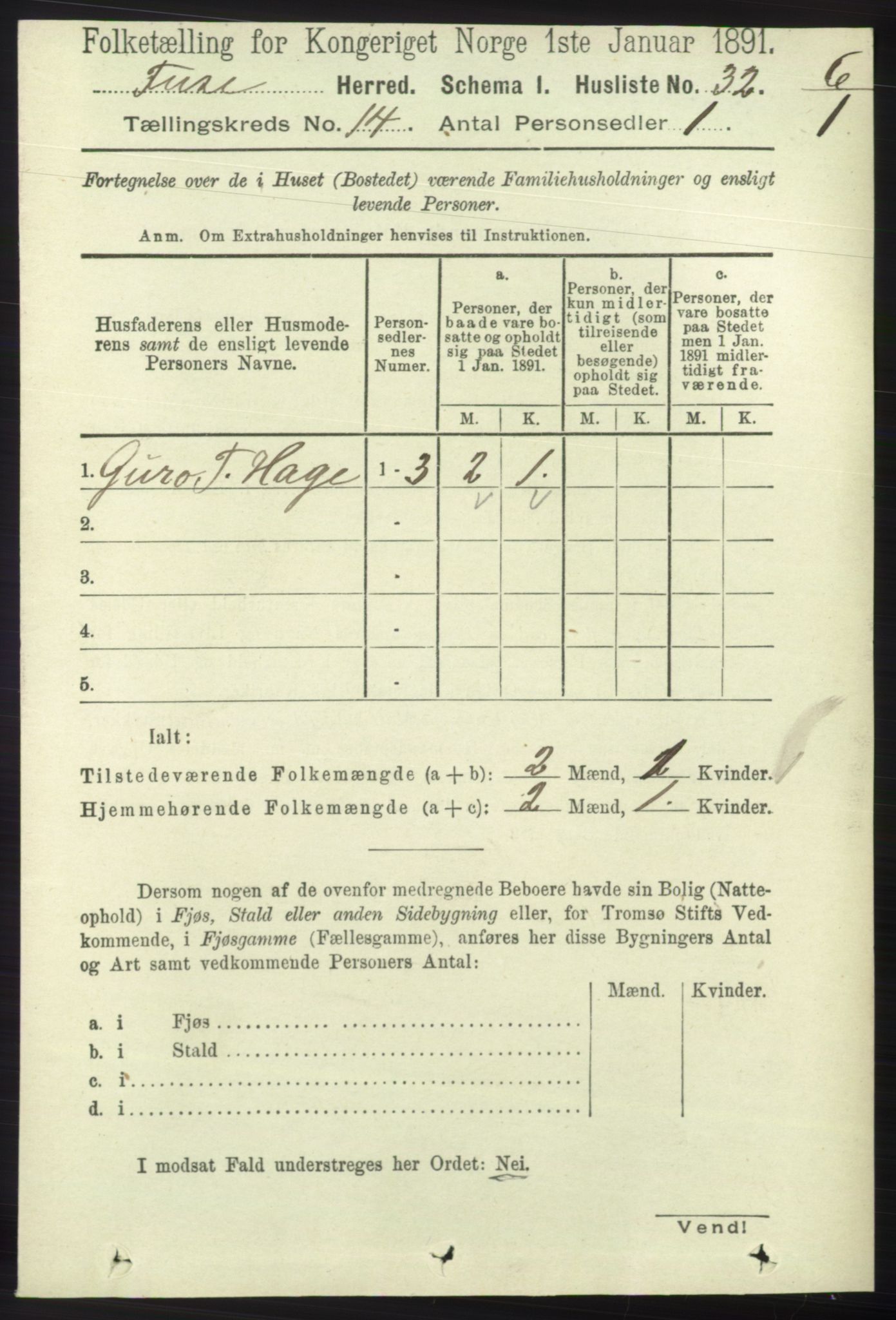 RA, 1891 census for 1241 Fusa, 1891, p. 3173