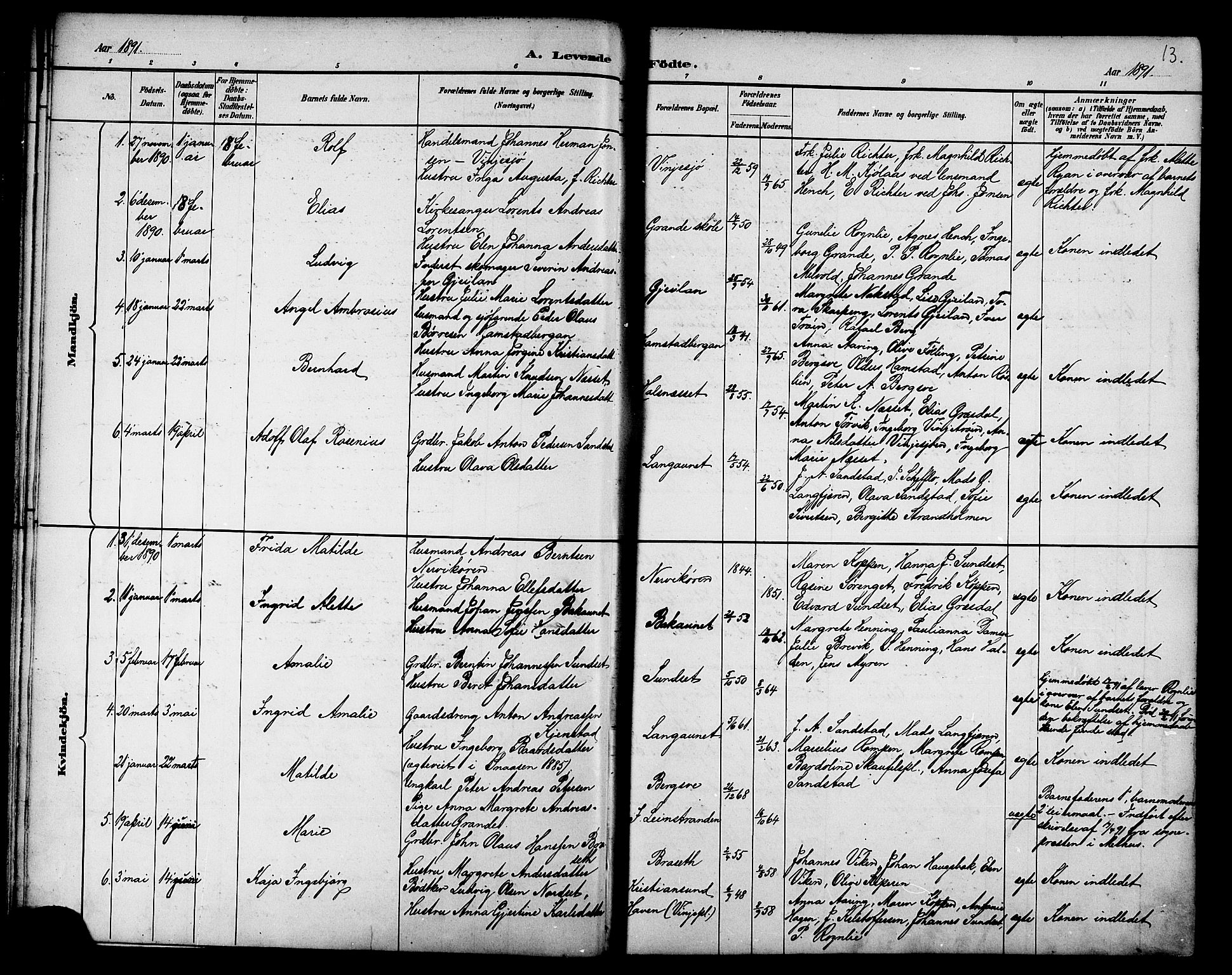 Ministerialprotokoller, klokkerbøker og fødselsregistre - Nord-Trøndelag, AV/SAT-A-1458/733/L0327: Parish register (copy) no. 733C02, 1888-1918, p. 13