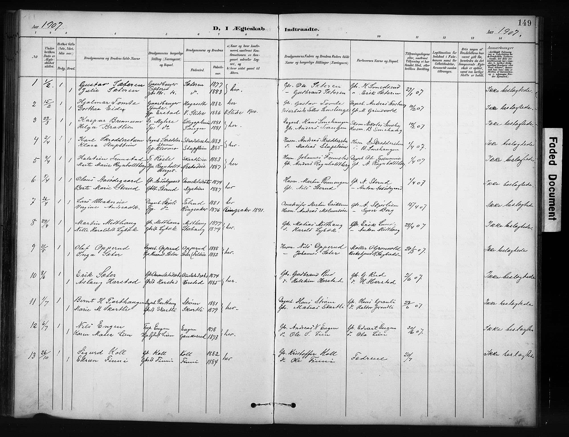 Nordre Land prestekontor, SAH/PREST-124/H/Ha/Hab/L0012: Parish register (copy) no. 12, 1891-1909, p. 149