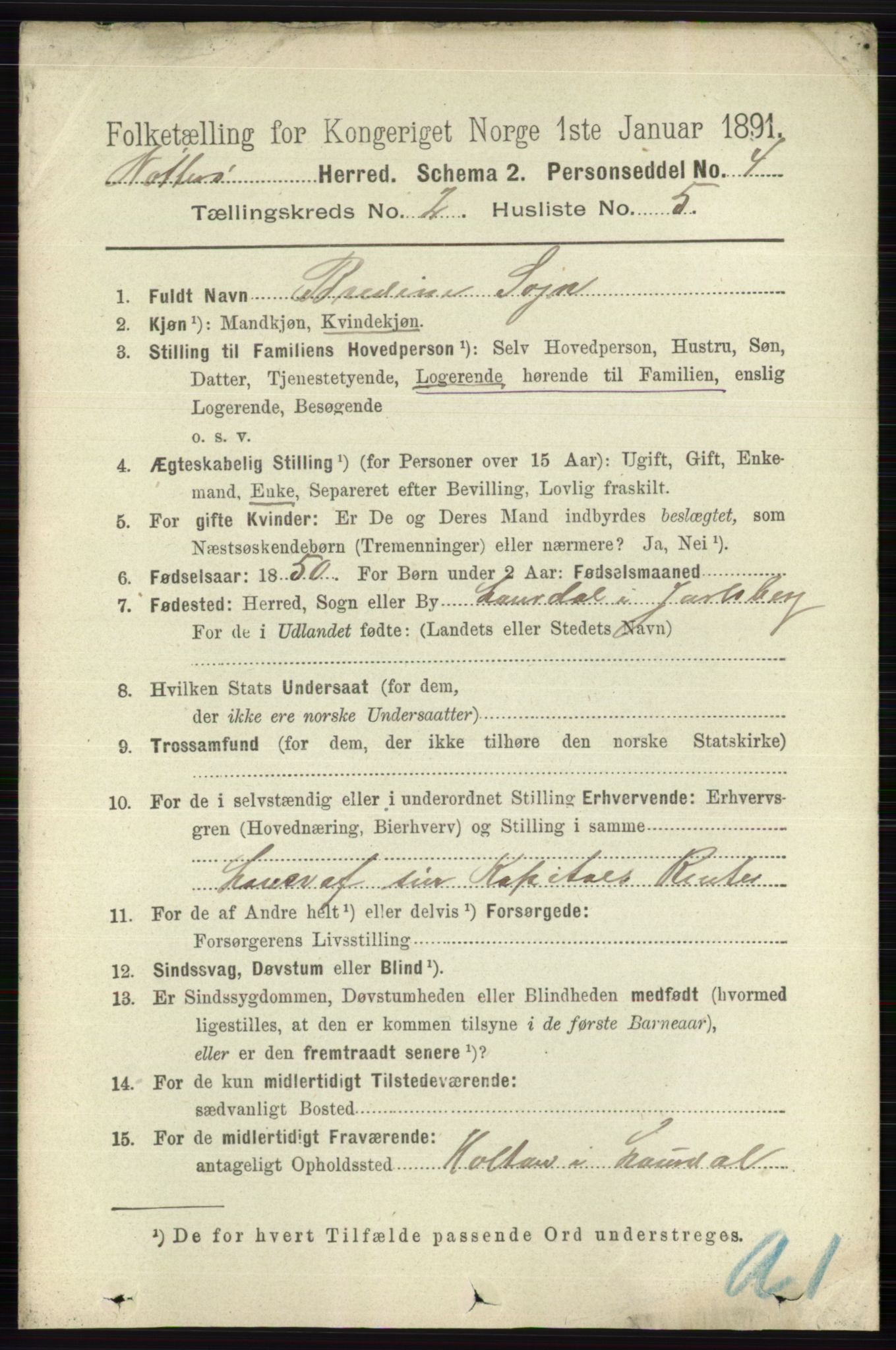 RA, 1891 census for 0722 Nøtterøy, 1891, p. 876