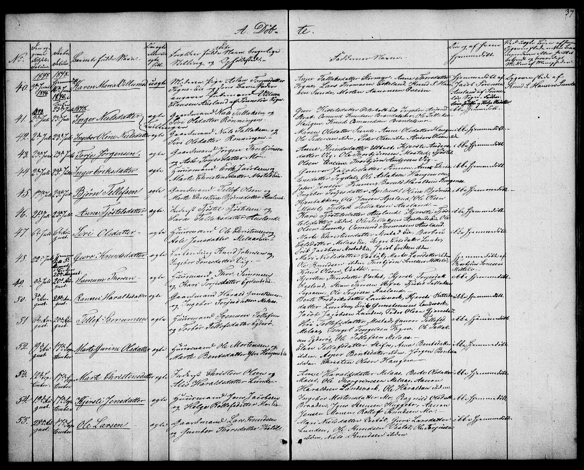 Gjerstad sokneprestkontor, AV/SAK-1111-0014/F/Fa/Faa/L0006: Parish register (official) no. A 6, 1841-1857, p. 37