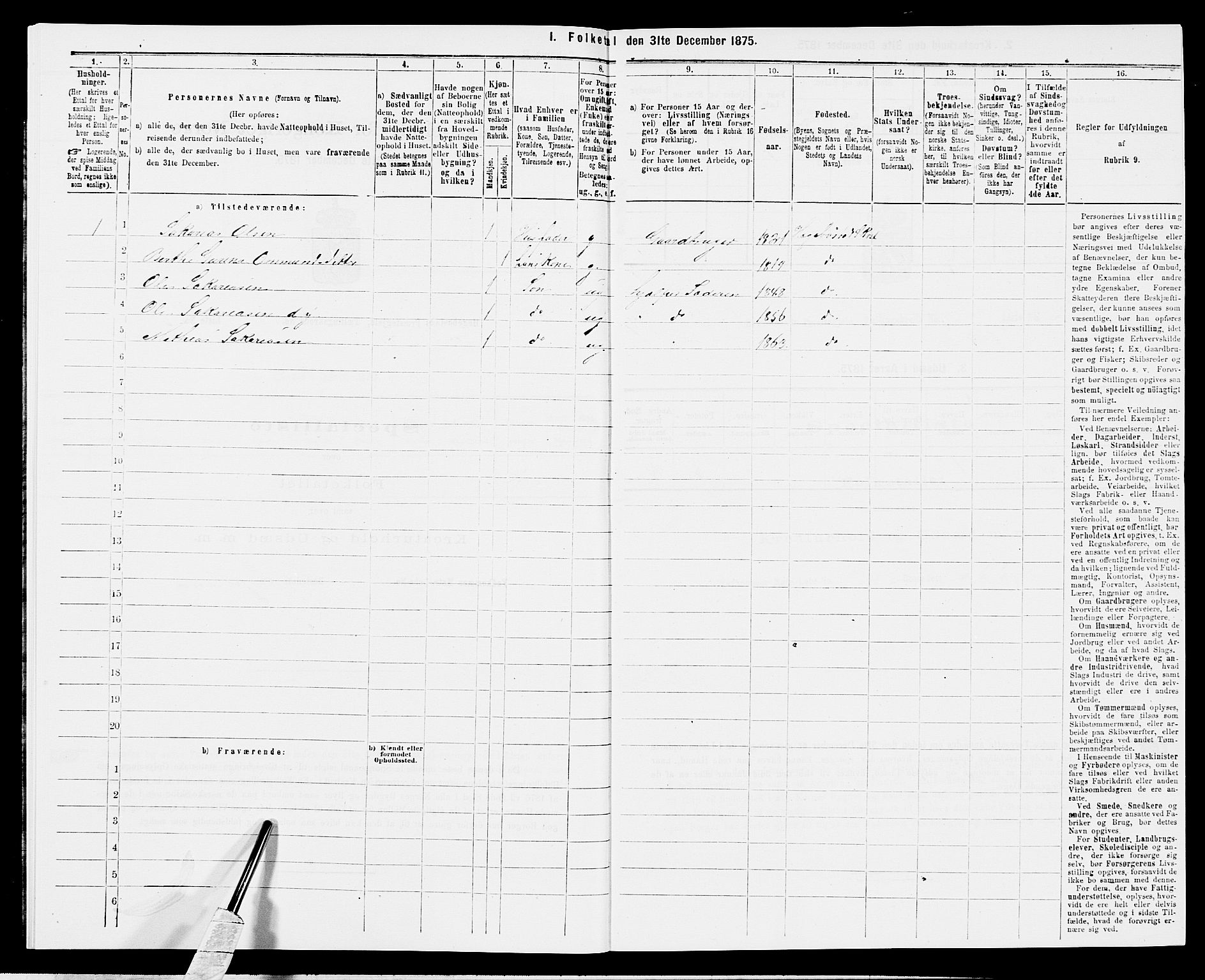 SAK, 1875 census for 1034P Hægebostad, 1875, p. 53