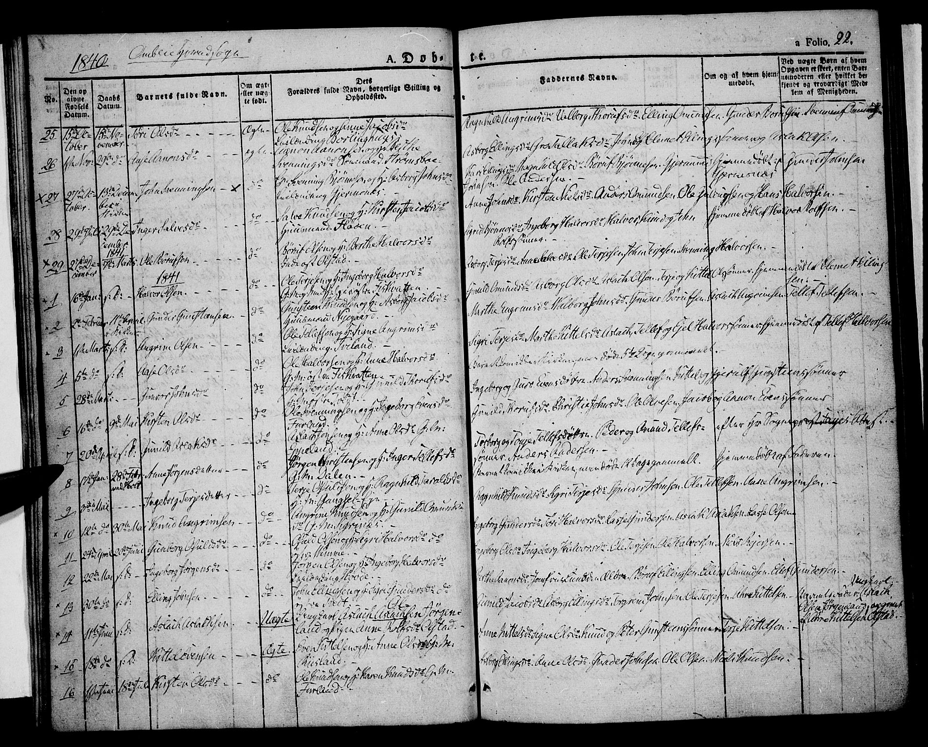 Åmli sokneprestkontor, SAK/1111-0050/F/Fa/Fac/L0007: Parish register (official) no. A 7 /1, 1829-1851, p. 22