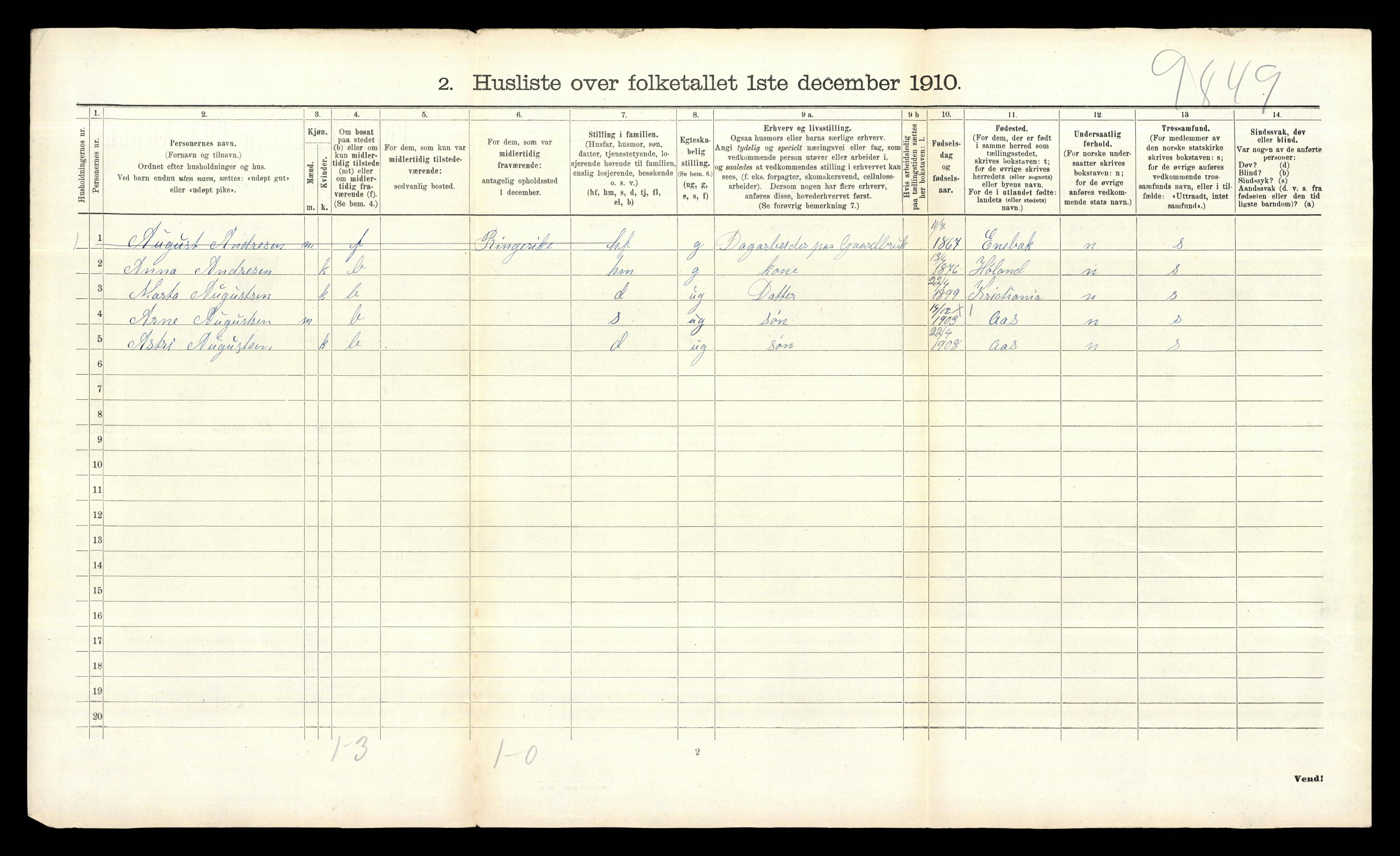 RA, 1910 census for Ås, 1910, p. 820