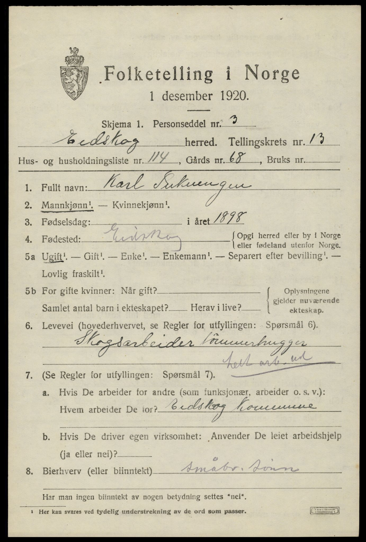 SAH, 1920 census for Eidskog, 1920, p. 13325