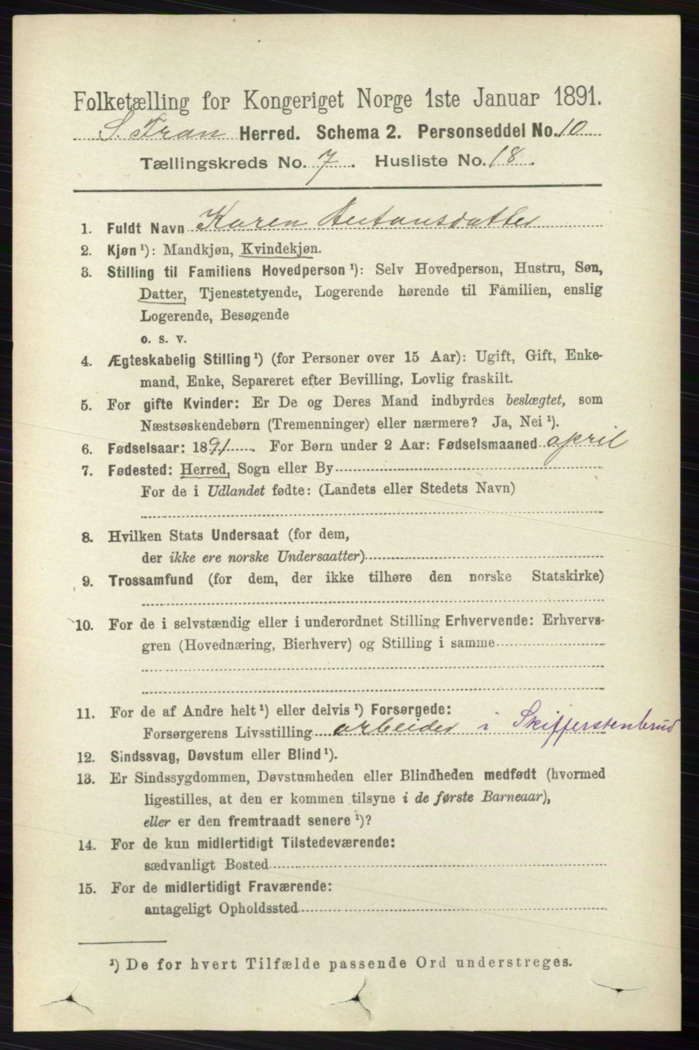 RA, 1891 census for 0519 Sør-Fron, 1891, p. 3137