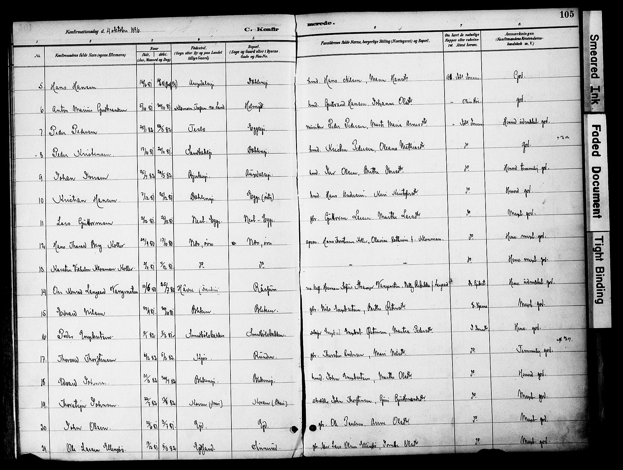 Gran prestekontor, AV/SAH-PREST-112/H/Ha/Haa/L0020: Parish register (official) no. 20, 1889-1899, p. 105