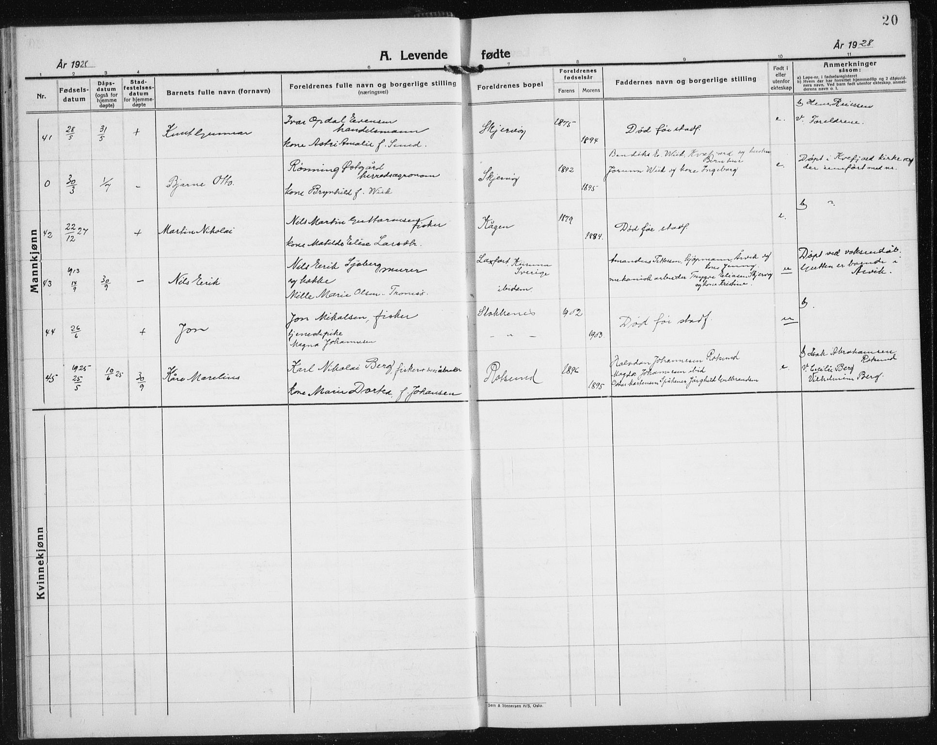 Skjervøy sokneprestkontor, AV/SATØ-S-1300/H/Ha/Hab/L0010klokker: Parish register (copy) no. 10, 1927-1941, p. 20