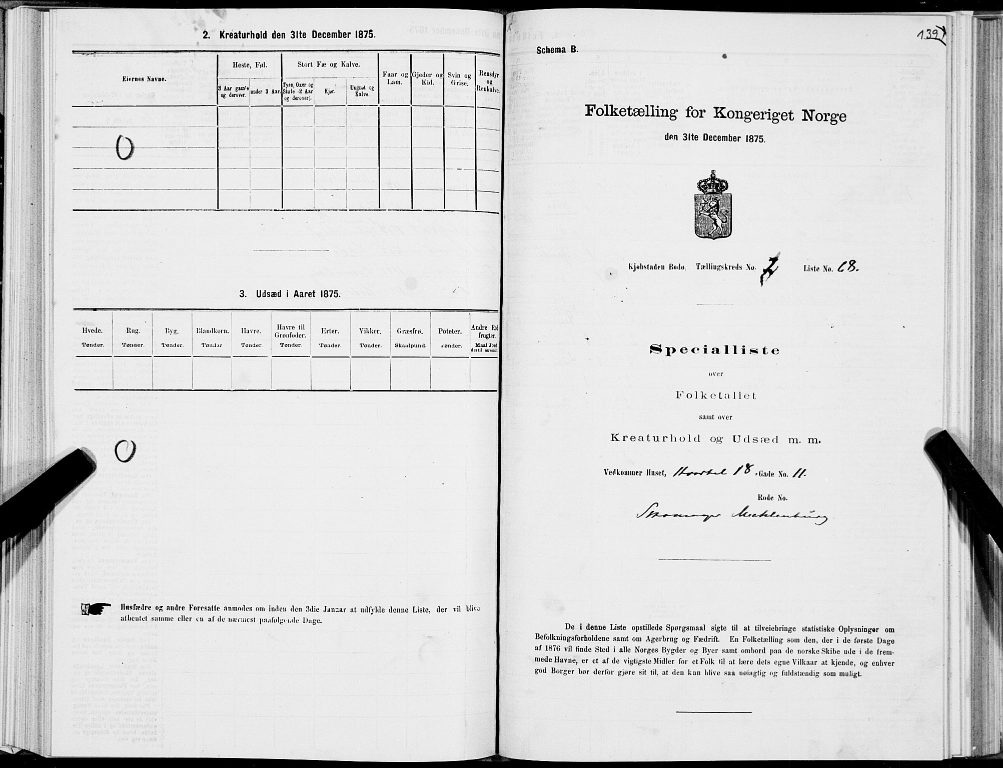 SAT, 1875 census for 1804B Bodø/Bodø, 1875, p. 139