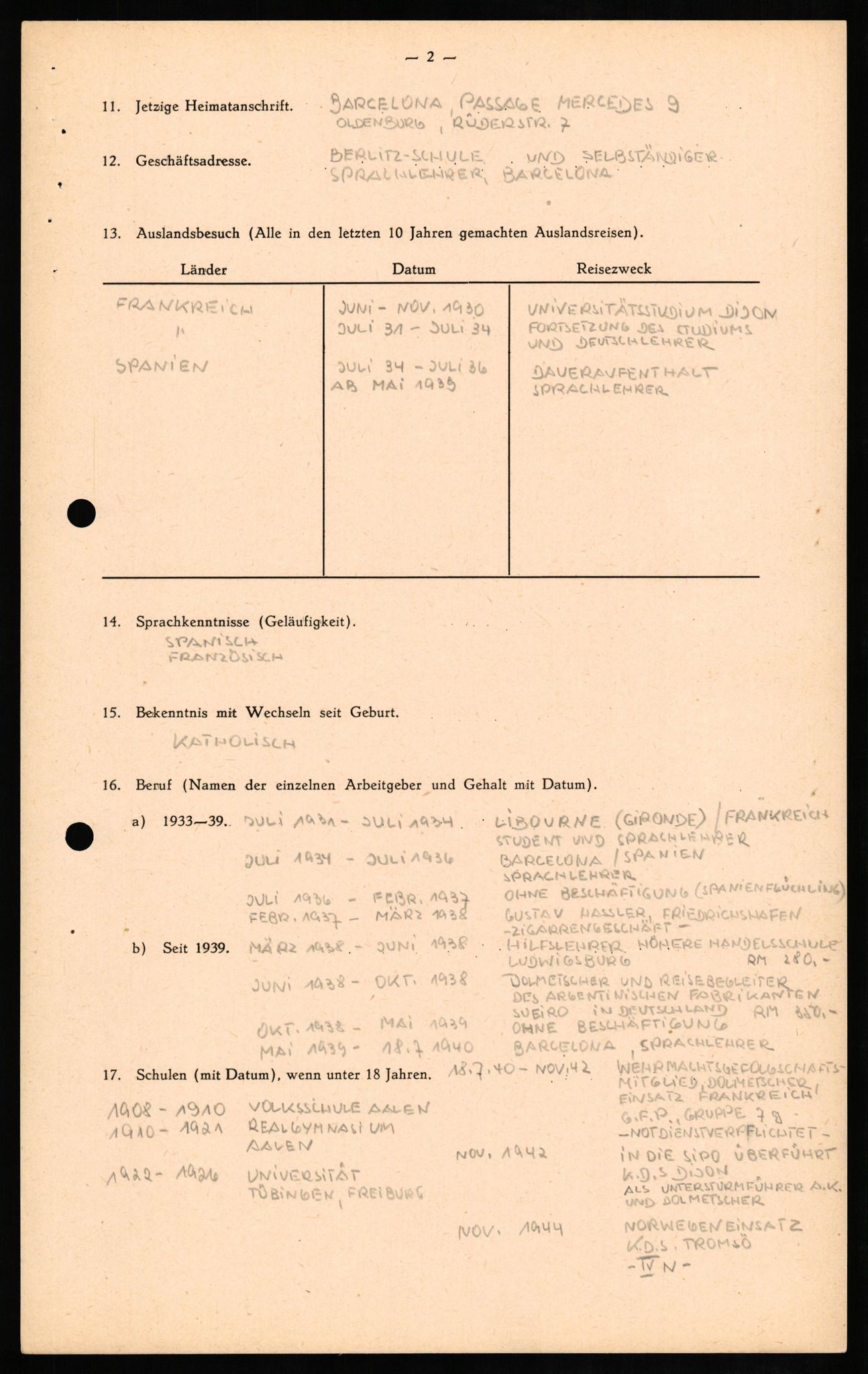 Forsvaret, Forsvarets overkommando II, AV/RA-RAFA-3915/D/Db/L0012: CI Questionaires. Tyske okkupasjonsstyrker i Norge. Tyskere., 1945-1946, p. 89