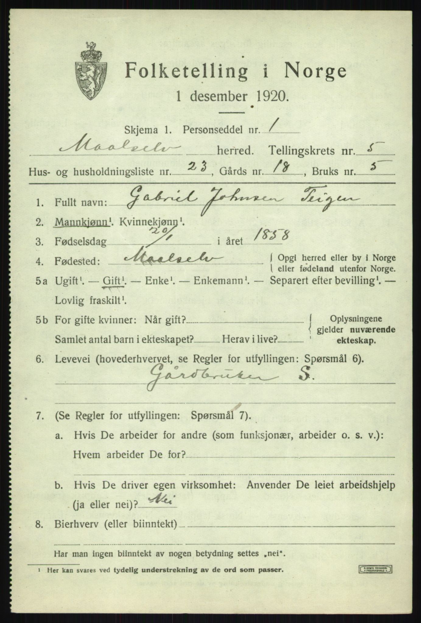 SATØ, 1920 census for Målselv, 1920, p. 3469