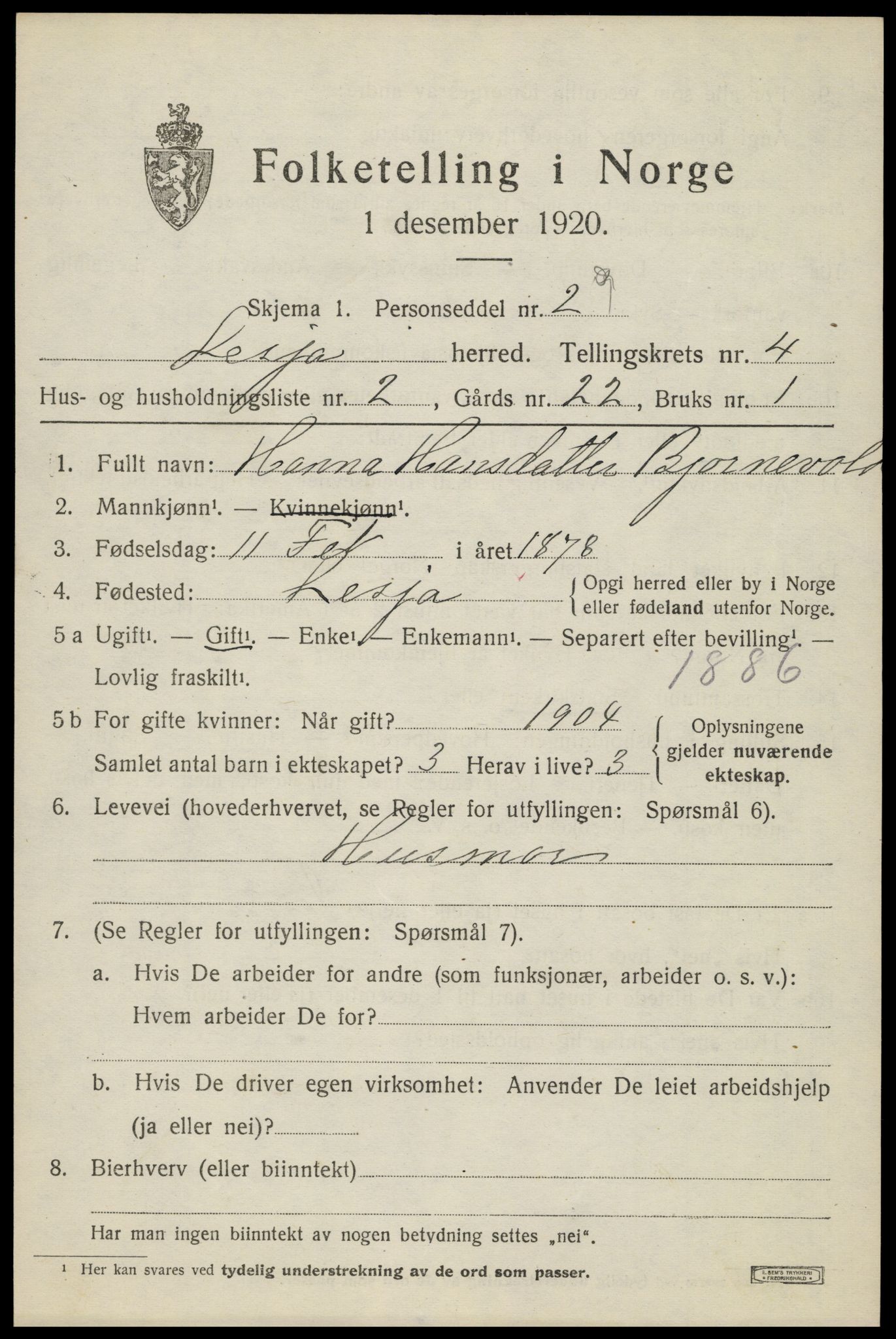 SAH, 1920 census for Lesja, 1920, p. 2534