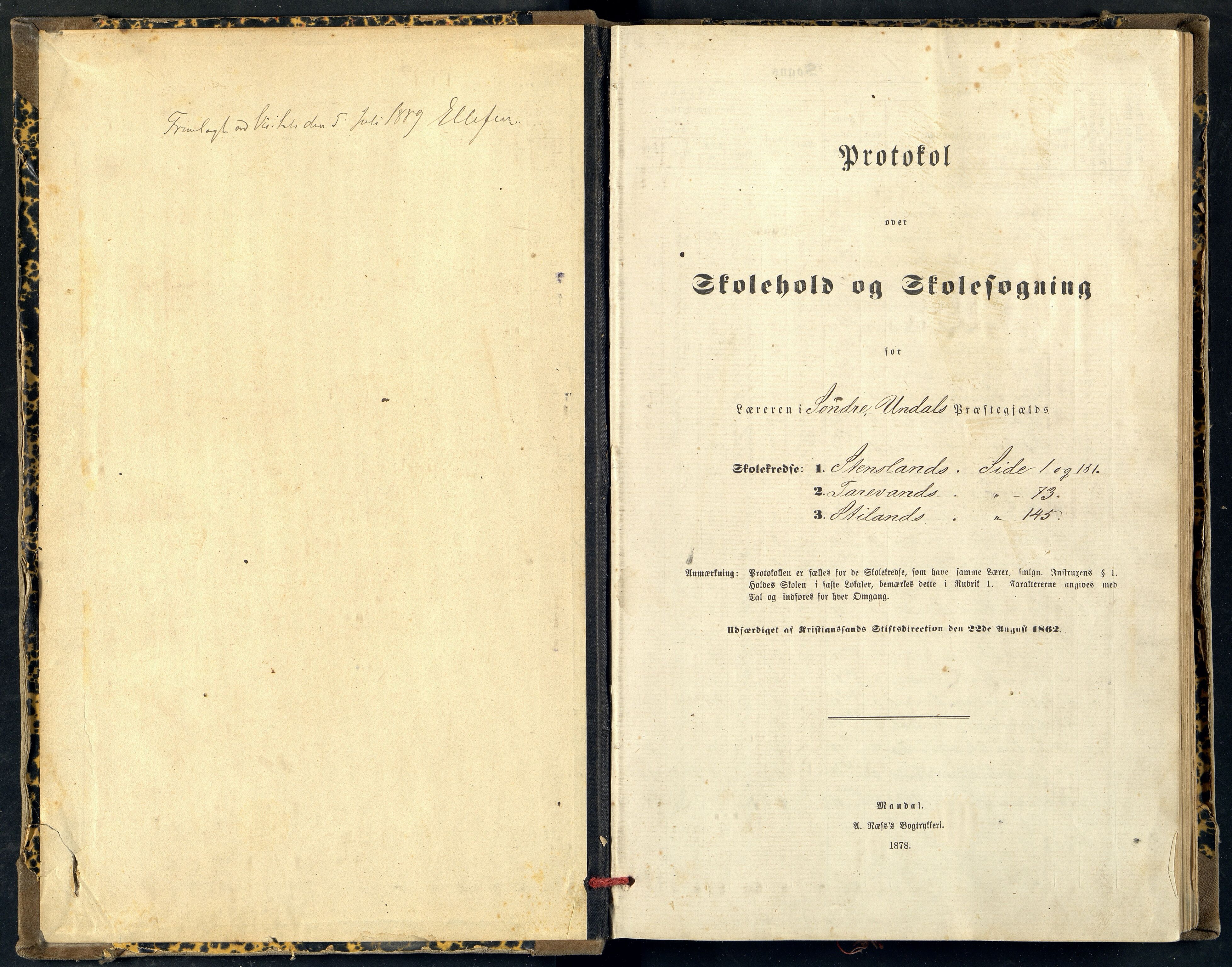 Sør-Audnedal kommune - Stensland Skole, ARKSOR/1029SØ564/G/L0002: Skoleprotokoll, 1889-1921