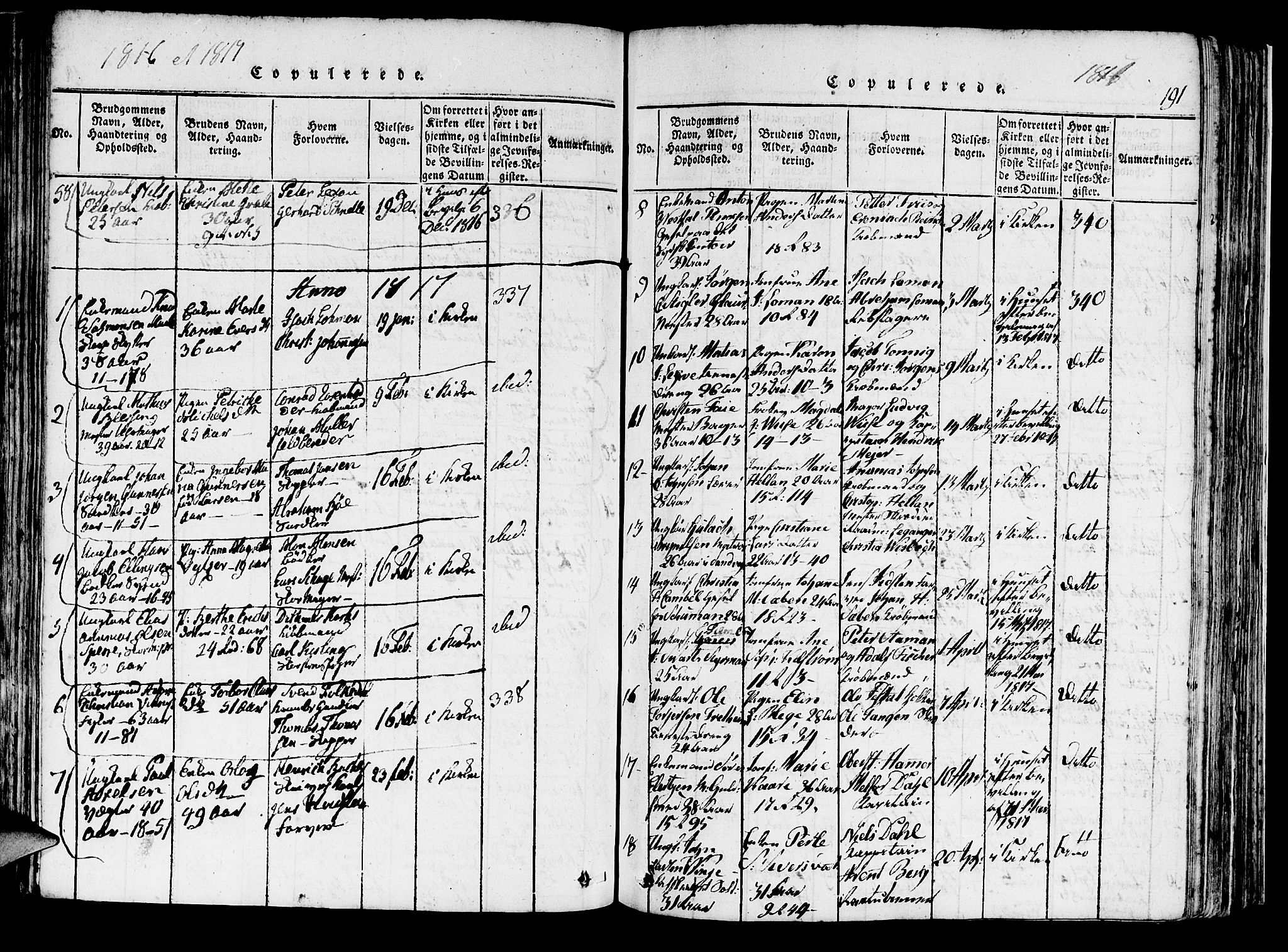 Domkirken sokneprestembete, SAB/A-74801/H/Haa/L0010: Parish register (official) no. A 10, 1816-1821, p. 191