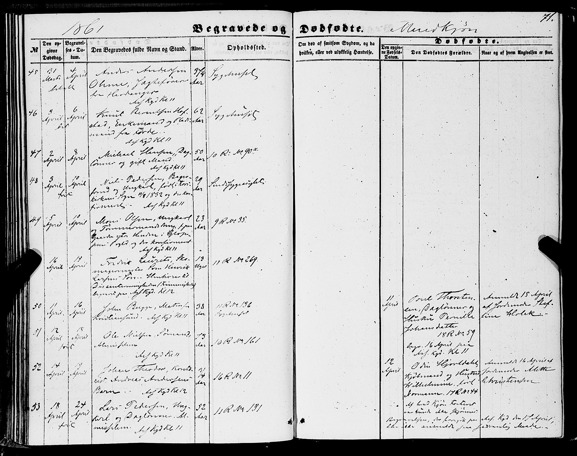 Domkirken sokneprestembete, SAB/A-74801/H/Haa/L0041: Parish register (official) no. E 2, 1853-1863, p. 71