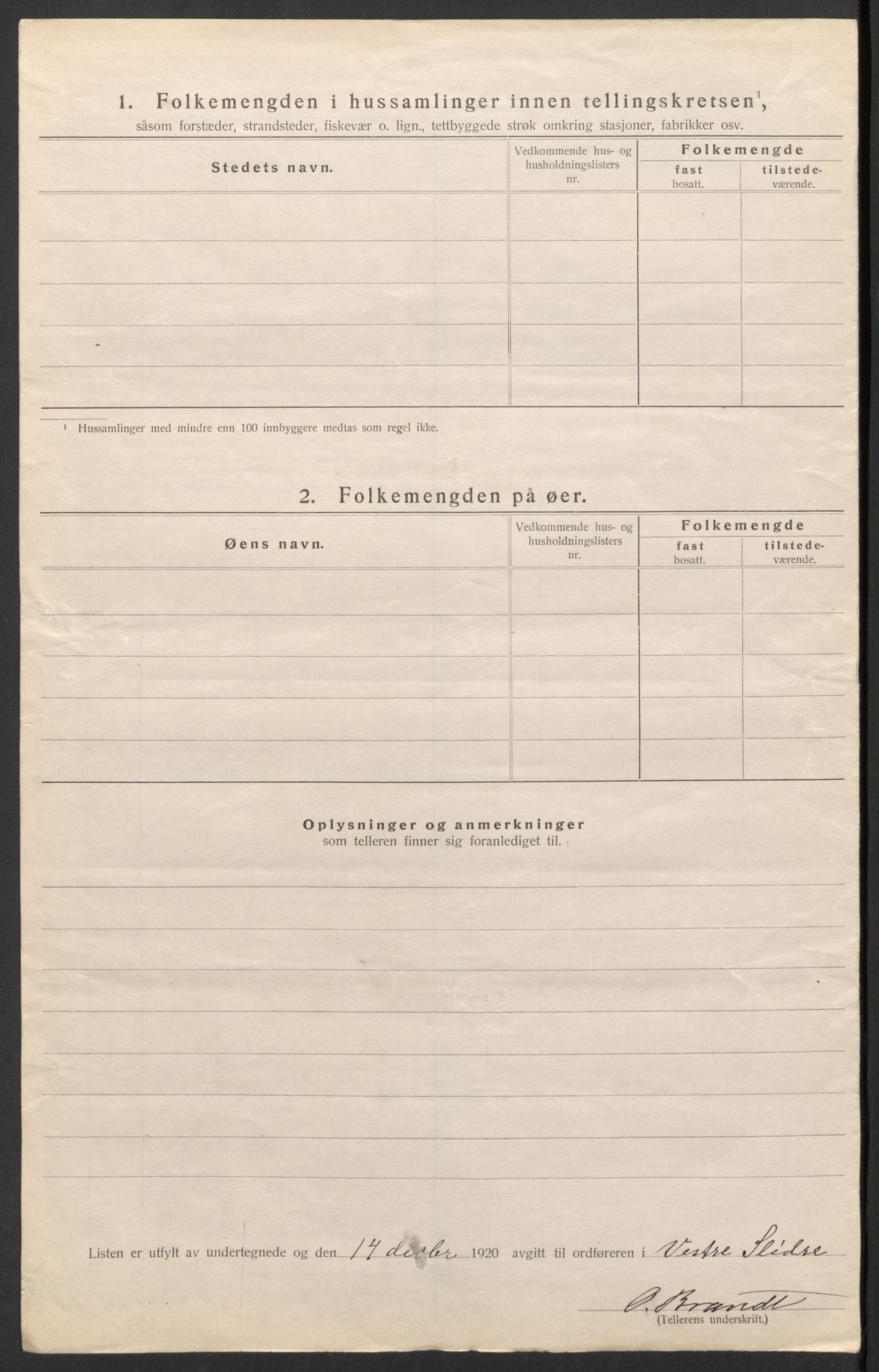 SAH, 1920 census for Vestre Slidre, 1920, p. 20