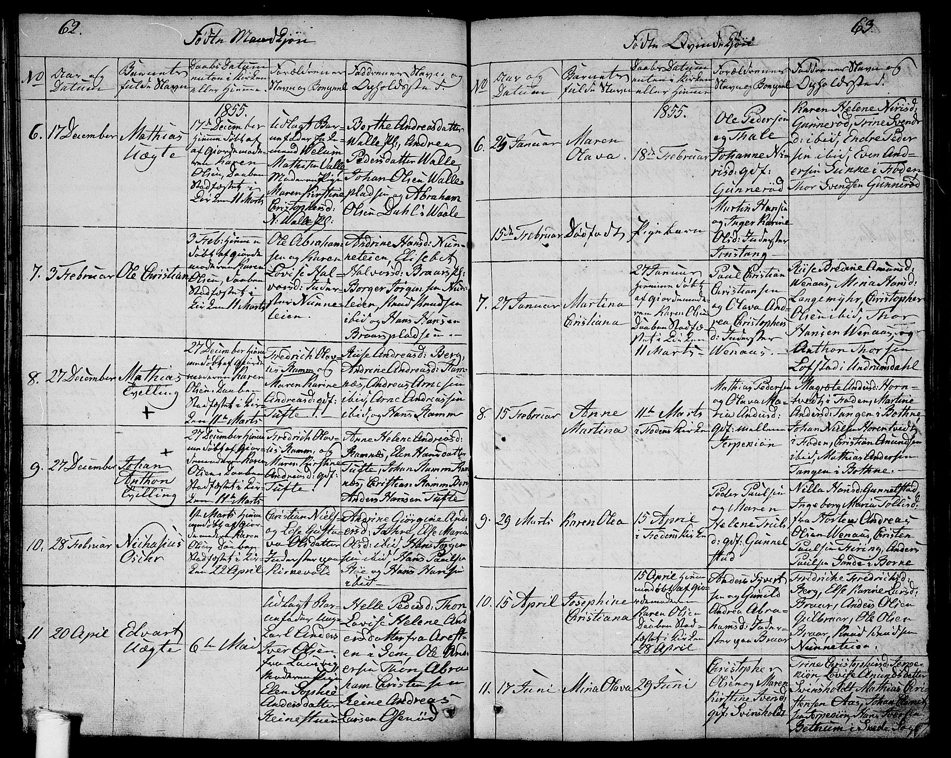 Ramnes kirkebøker, SAKO/A-314/G/Ga/L0002: Parish register (copy) no. I 2, 1848-1870, p. 62-63