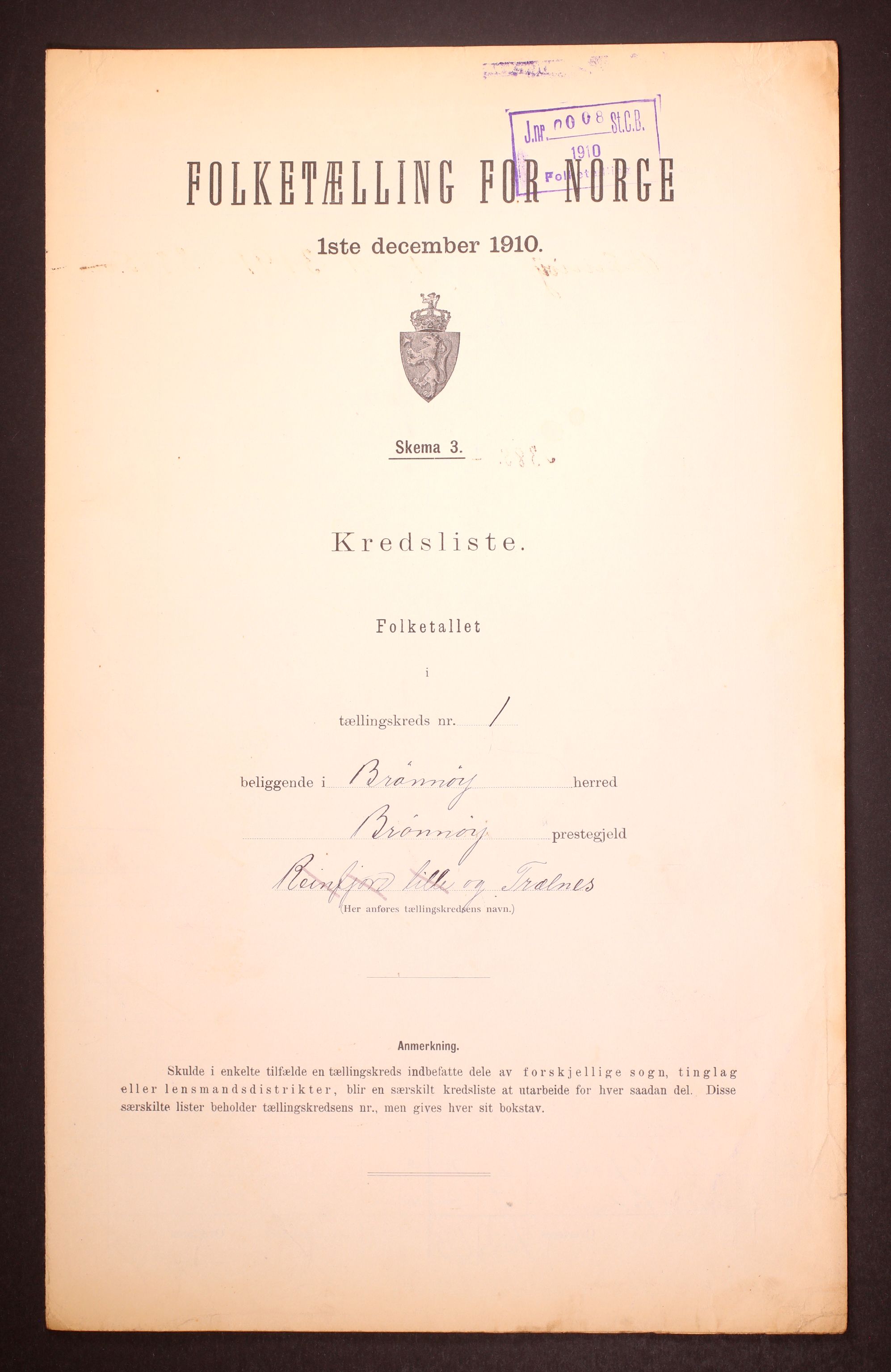 RA, 1910 census for Brønnøy, 1910, p. 4