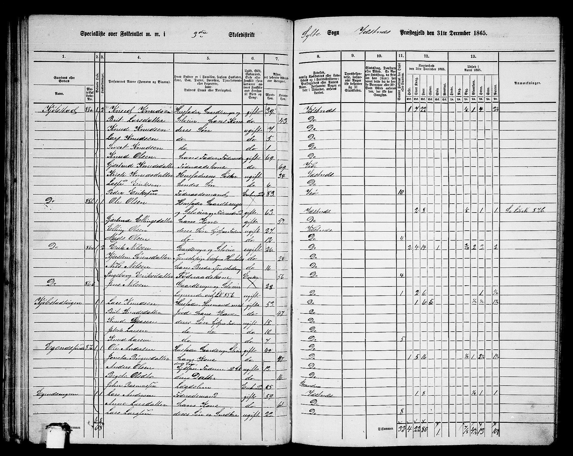 RA, 1865 census for Vestnes, 1865, p. 63