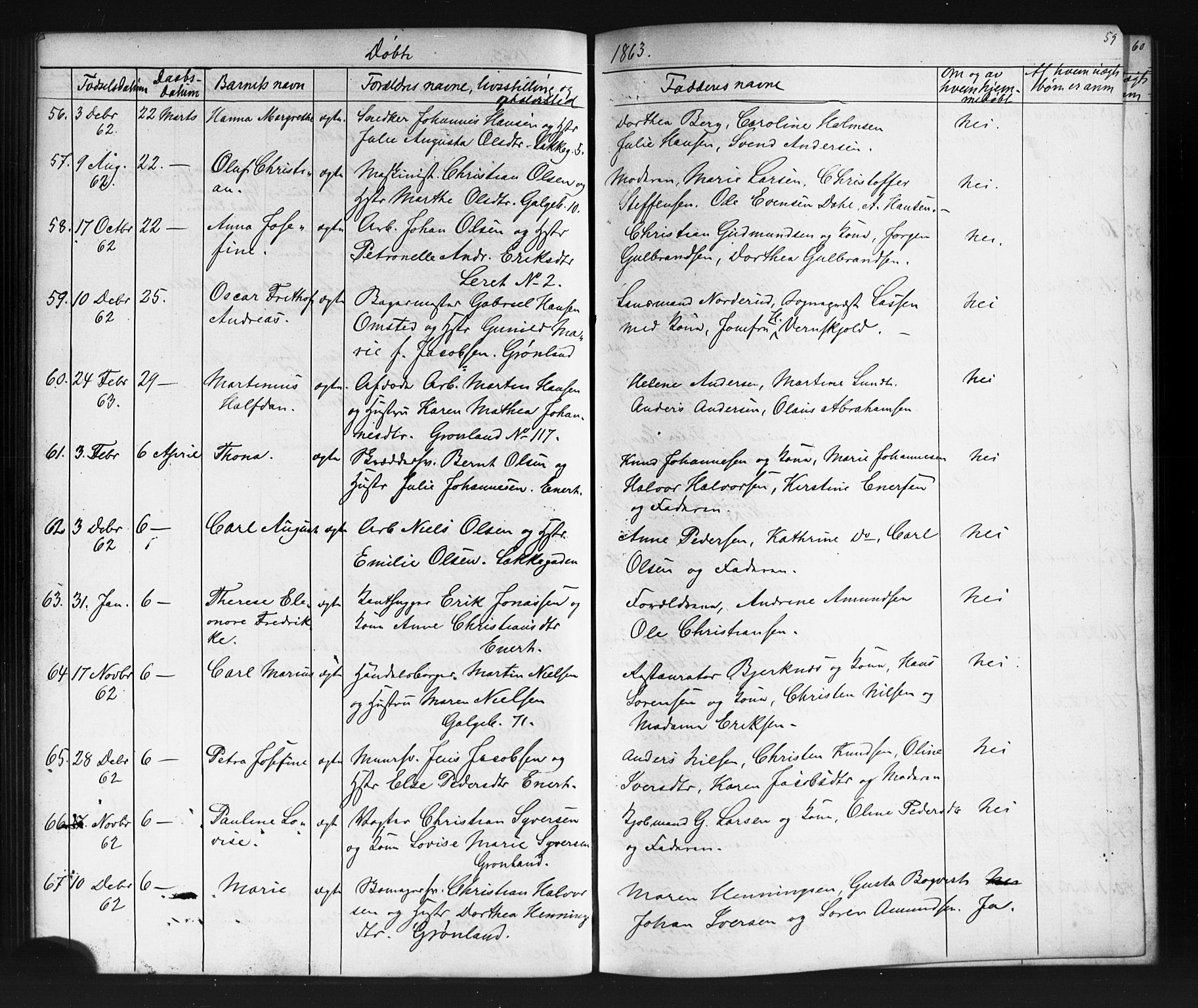 Grønland prestekontor Kirkebøker, AV/SAO-A-10848/G/Ga/L0002: Parish register (copy) no. 2, 1861-1863, p. 59